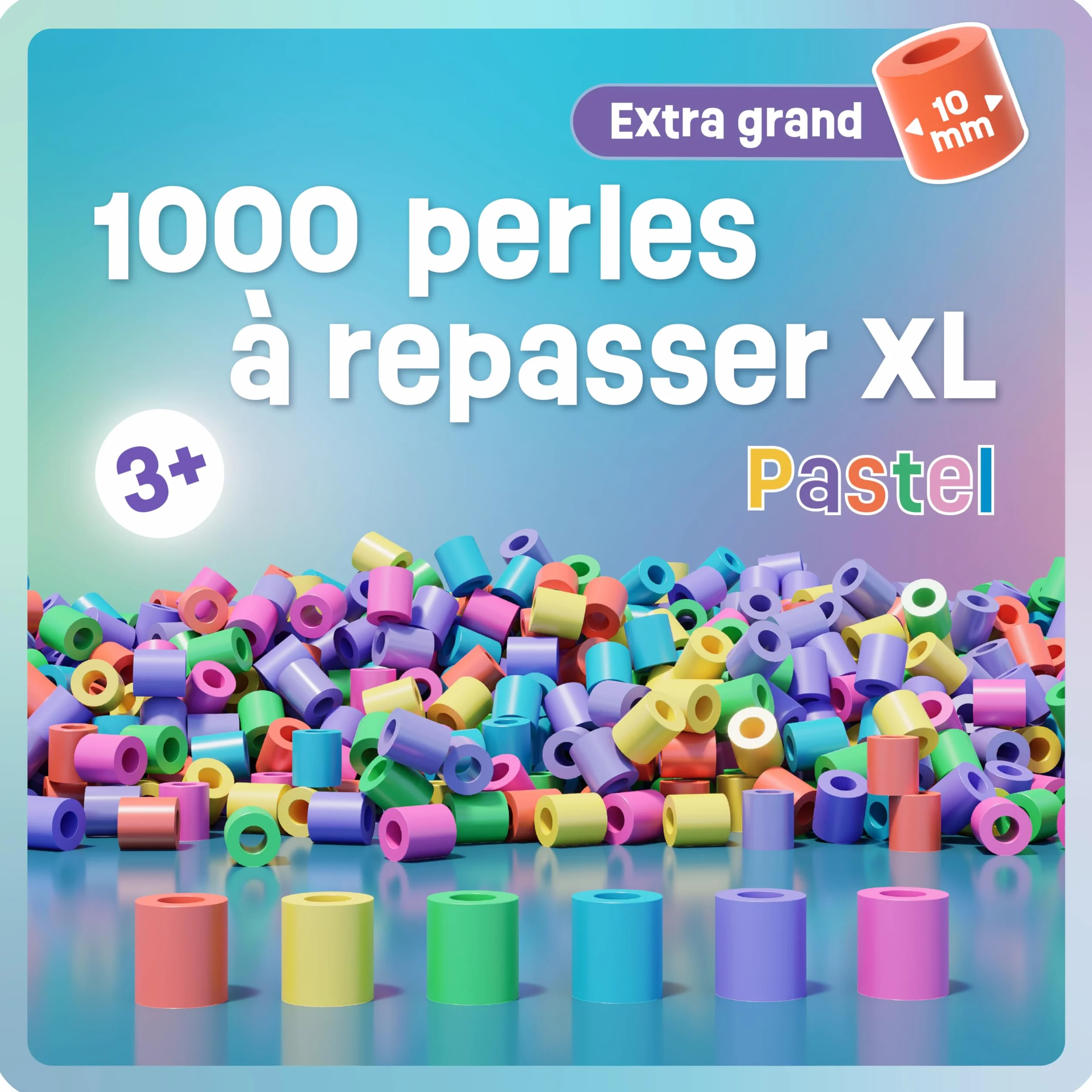 Lot de 1000 grandes perles à repasser 10 mm - 6 couleurs pastel XL