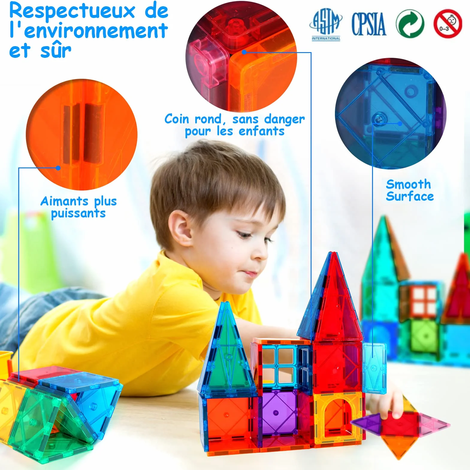 Katiago Blocs Construction Magnétiques 64 pièces Jeux Éducatifs 3D Jouets de Construction Puzzle Enfant