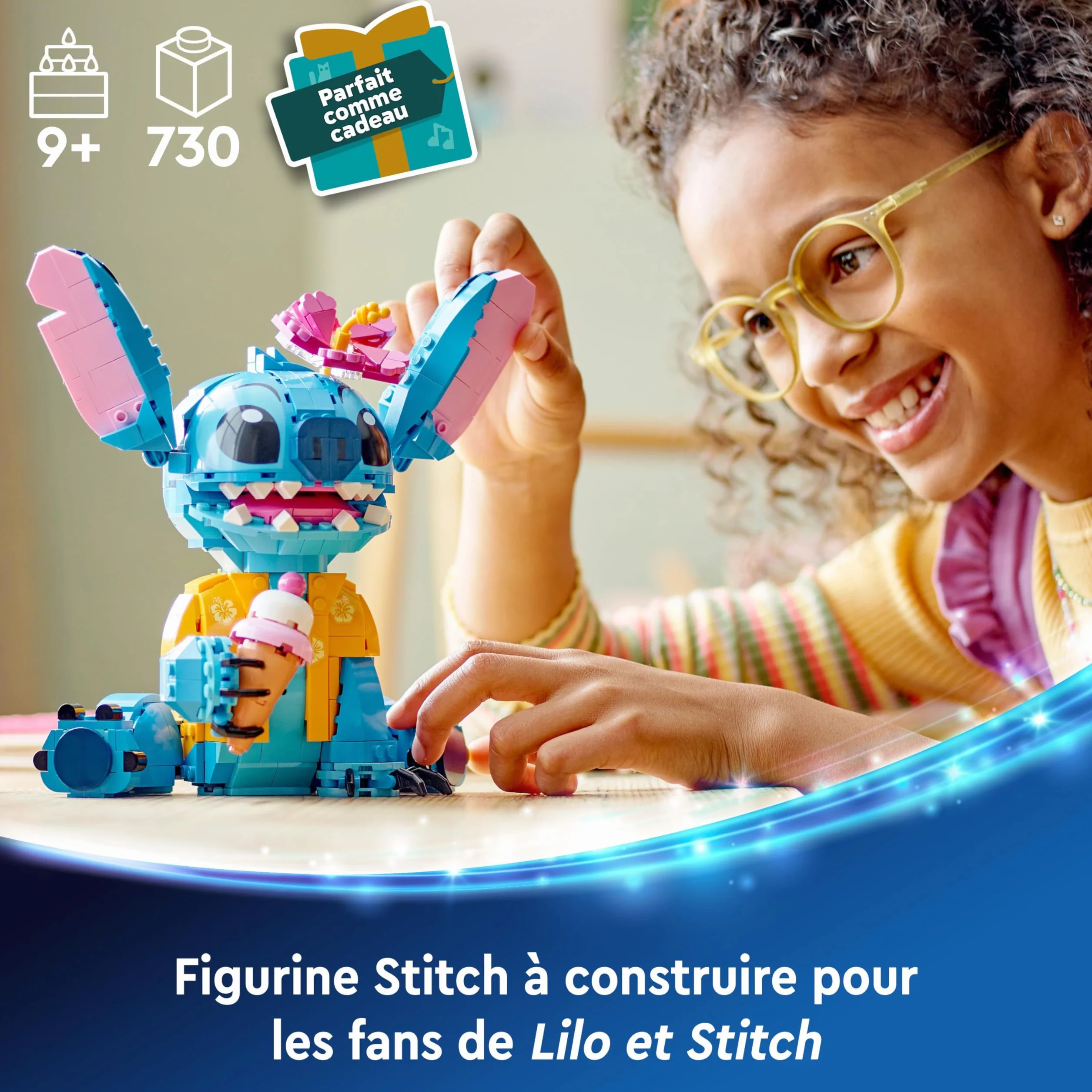 LEGO Disney Stitch 43249 Jouet de Construction Figurine à Exposer avec Cornet de Glace & Fleur pour Enfants dès 9 Ans