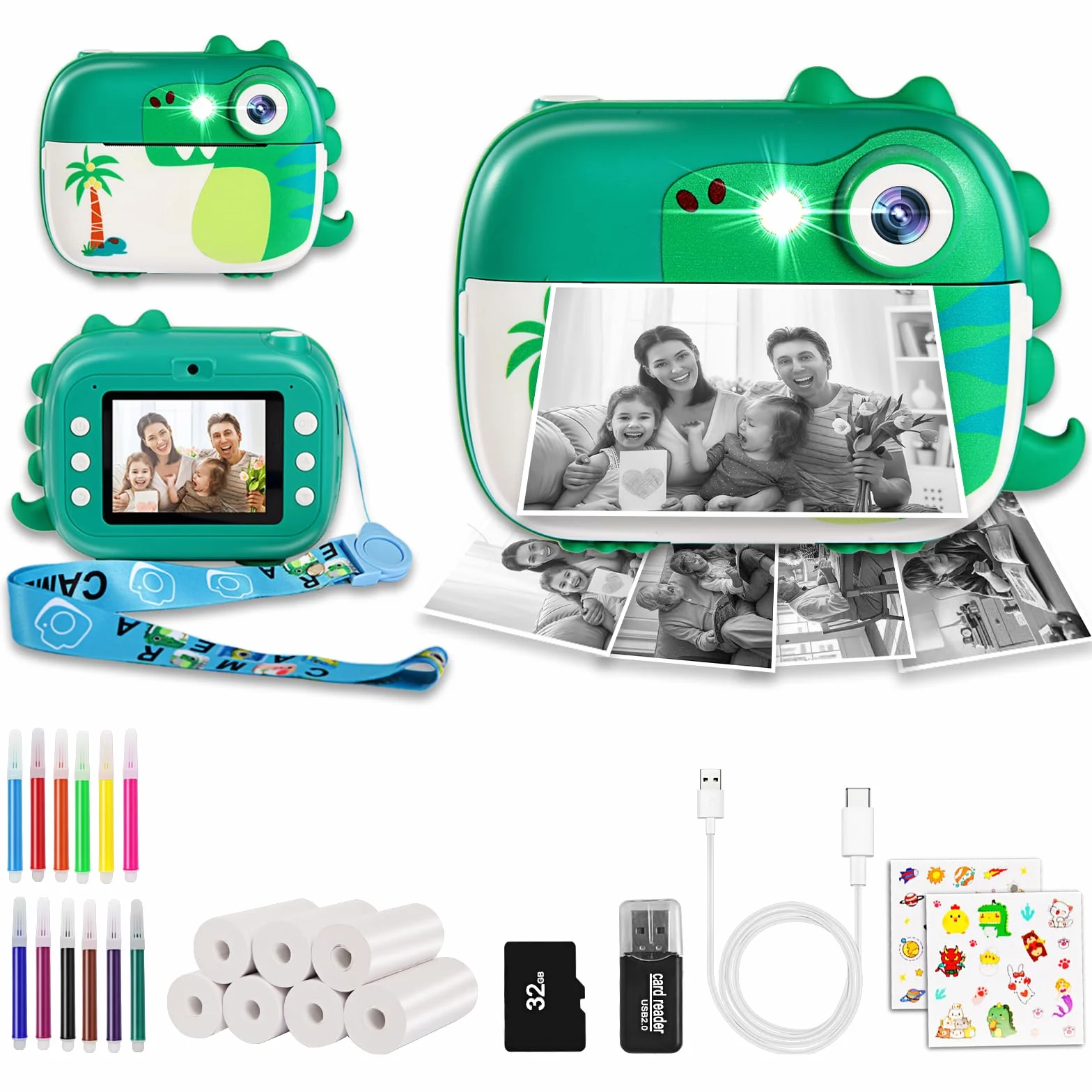 ARNSSIEN Appareil Photo Instantané Enfant 2,4 Pouces 1080p avec 7 Rouleaux Papier Cadeau Anniversaire Noël 3-12 Ans M3