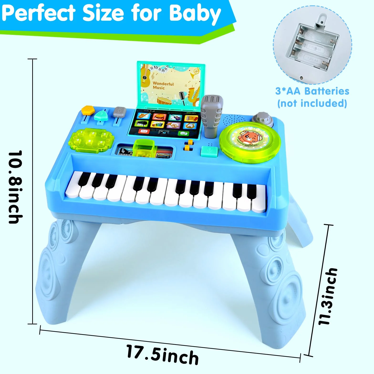 Table de Mixage DJ avec Piano Jouet Musical Bebe 3-18 Mois, Table Activite Bebe Platine DJ Jeux Musique Enfant 1-3 Ans