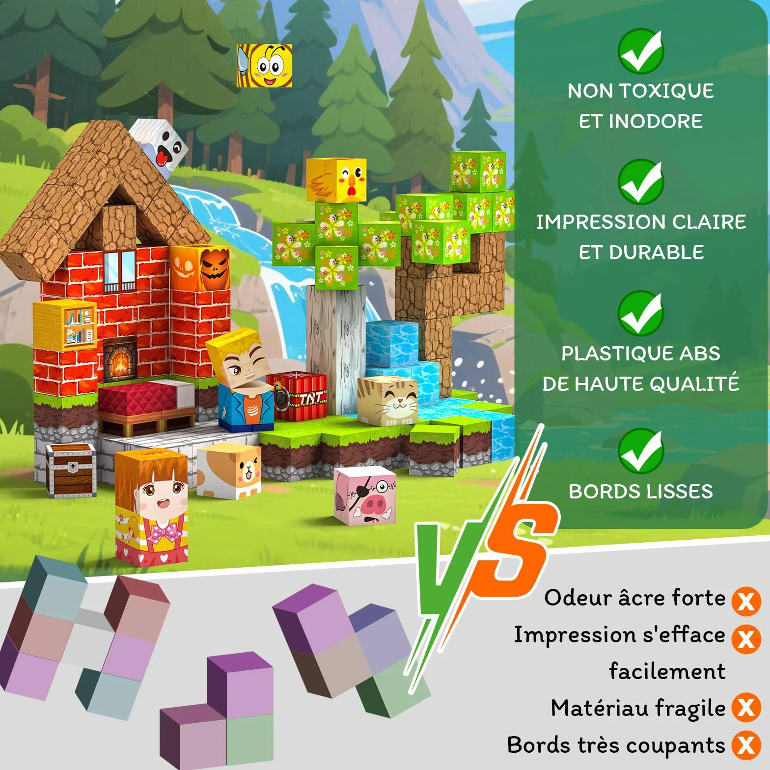Construction Magnetique Enfant 100 pièces 2CM Magnetic Blocks 3+ Jeux Aimants, Bloc de Cube Magnétique pour Garçon et Fille, Jouet Créatif Montessori