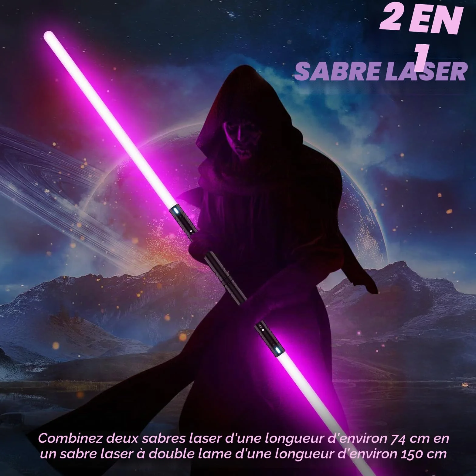 Sabre Laser Enfants RGB 15 Couleurs Rechargeable Effets sonores FX 74cm 2 Pièces