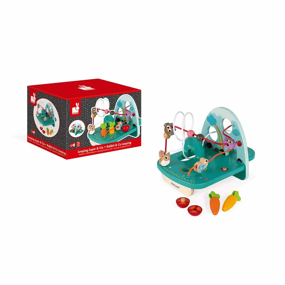 Janod Looping en Bois Lapin & CIE Jouet d'Eveil Motricité et Manipulation Dès 18 Mois Multicolore