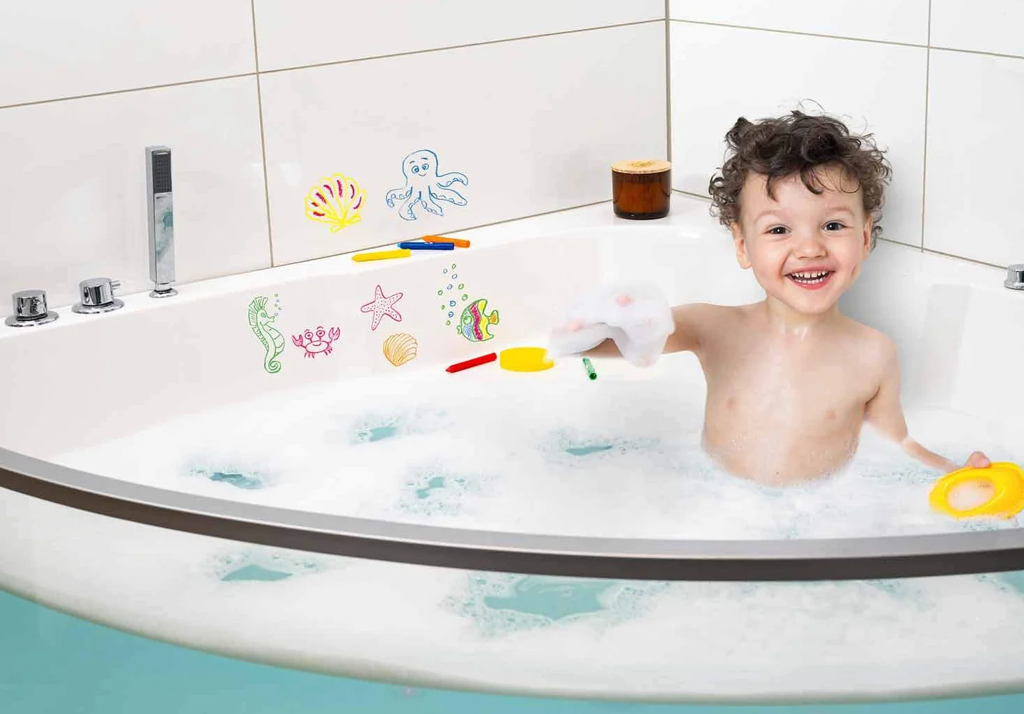 EBERHARD FABER 524105 Set de craie pour le bain, 5 crayons et éponge, lavable
