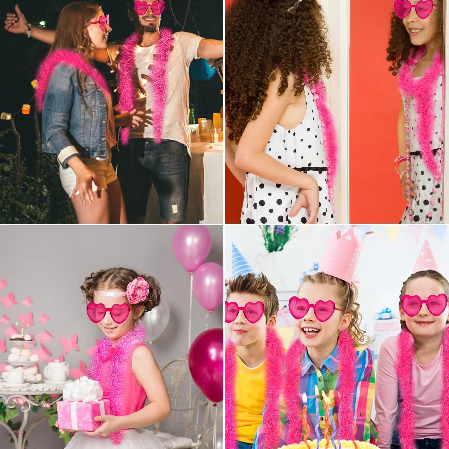 LACGO Lot de 6 boas en plumes avec 6 lunettes de soleil sans monture pour fête carnaval Halloween