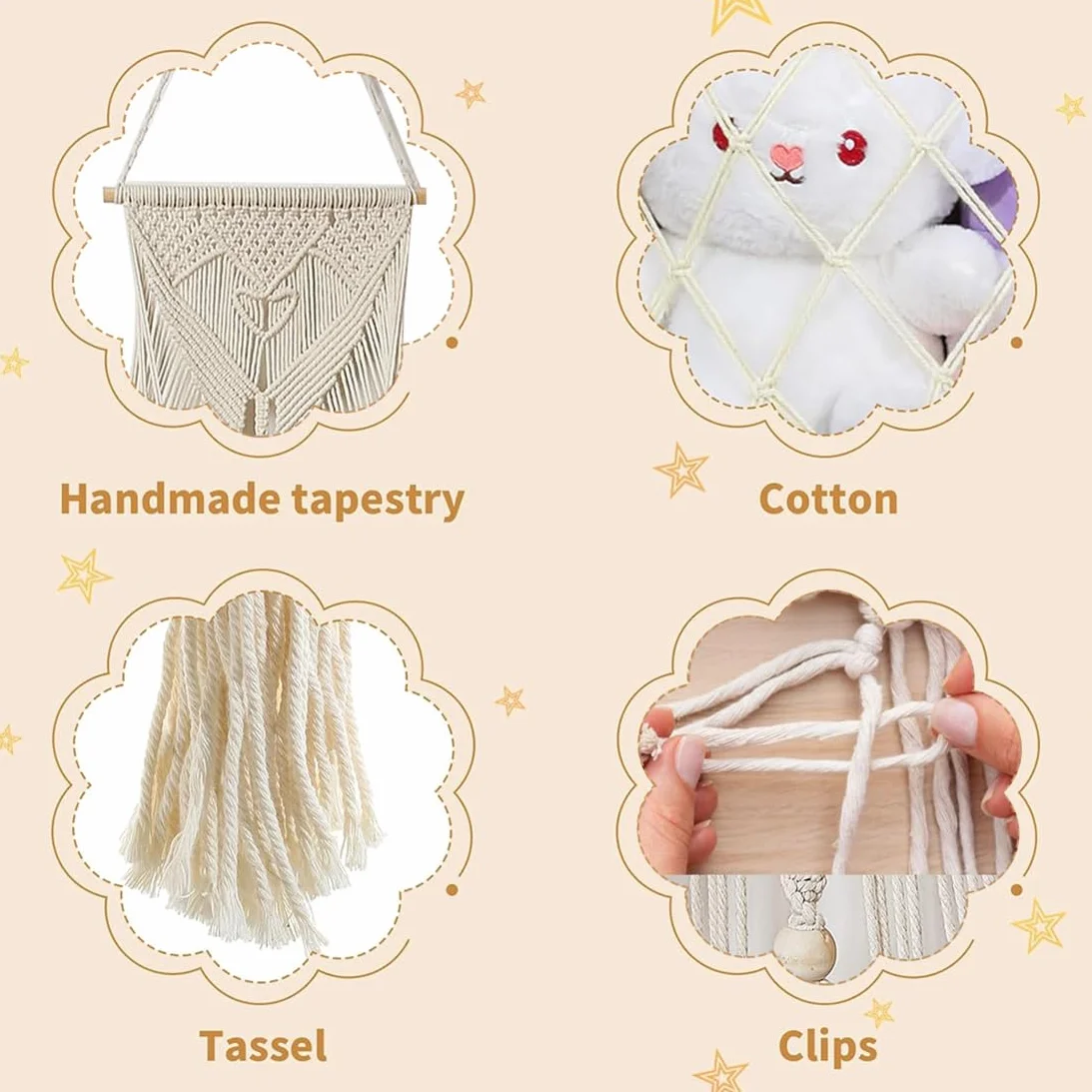 Filet de rangement pour peluches bohème macramé hamac organiseur chambre