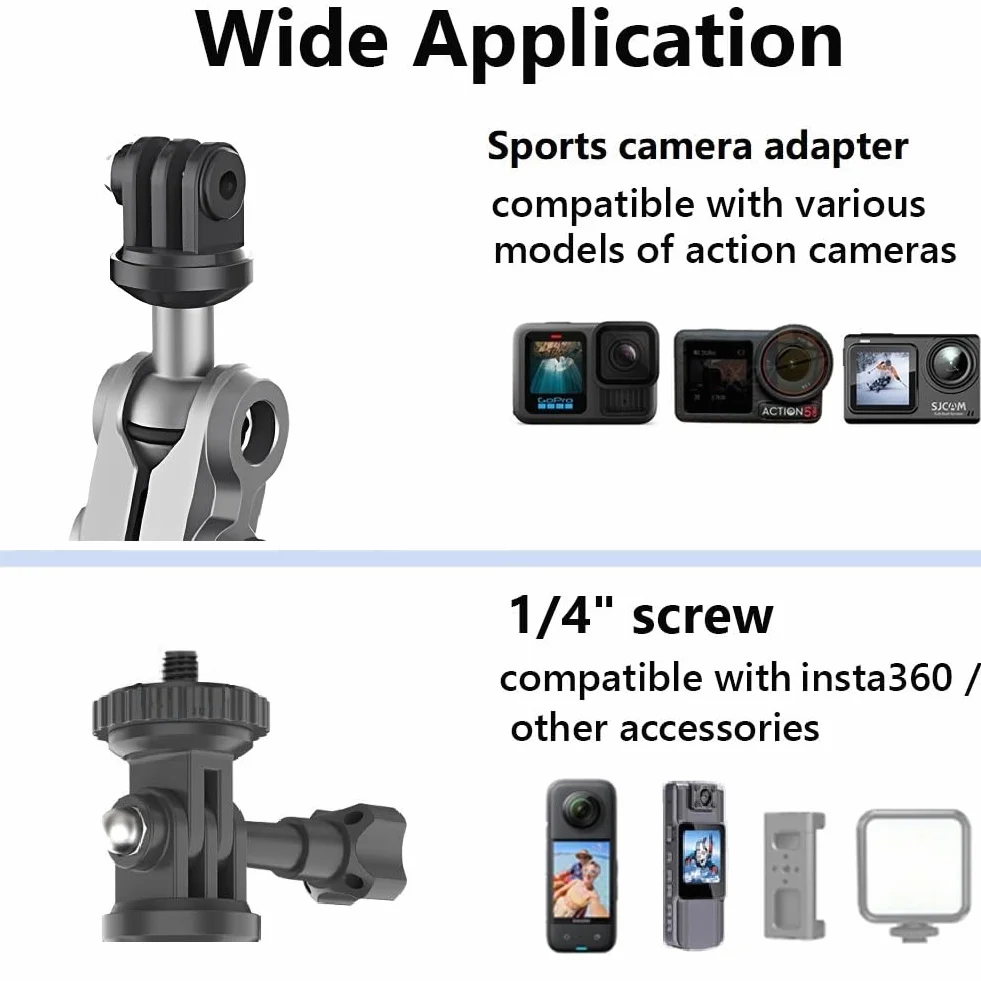 Support de Voiture à Ventouse pour GoPro Hero 13/12/11, Double Rotule 360°, Vis 1/4 Pouce, Compatible Insta360 X5/X4, DJI Osmo Action