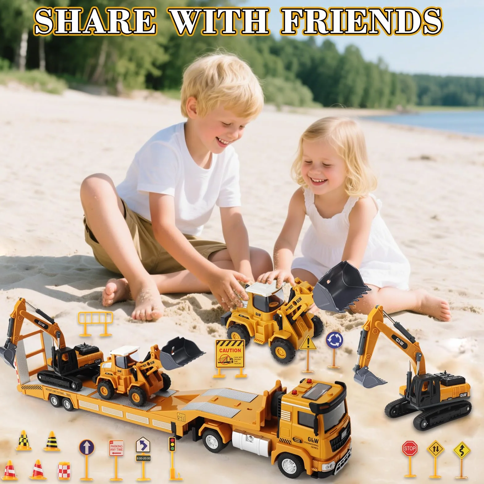 UCAMP 1:40 Camion Transporteur Voiture avec Sons et Lumières Tractopelle Pelleteuse Bulldozer Jouet Enfant Cadeau Garçon 3 4 5 6 7 Ans