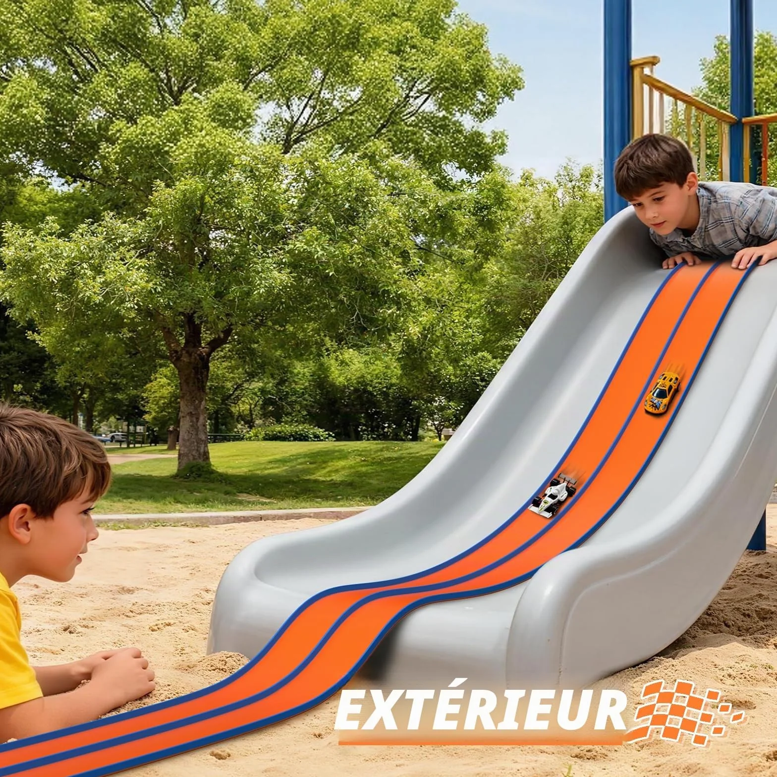 ACELIFE Circuits de Course de Voitures Flexibles 4,5 m avec 6 Voitures Piste Double Rampes pour Voitures 1/64 Jouet Enfants 3 Ans