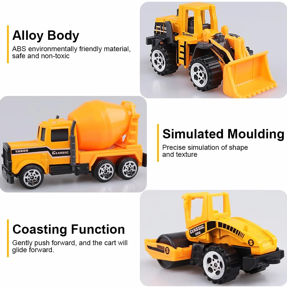Voitures Jouets Chantier 6 Pièces, Véhicules de Chantier en Métal pour Enfants