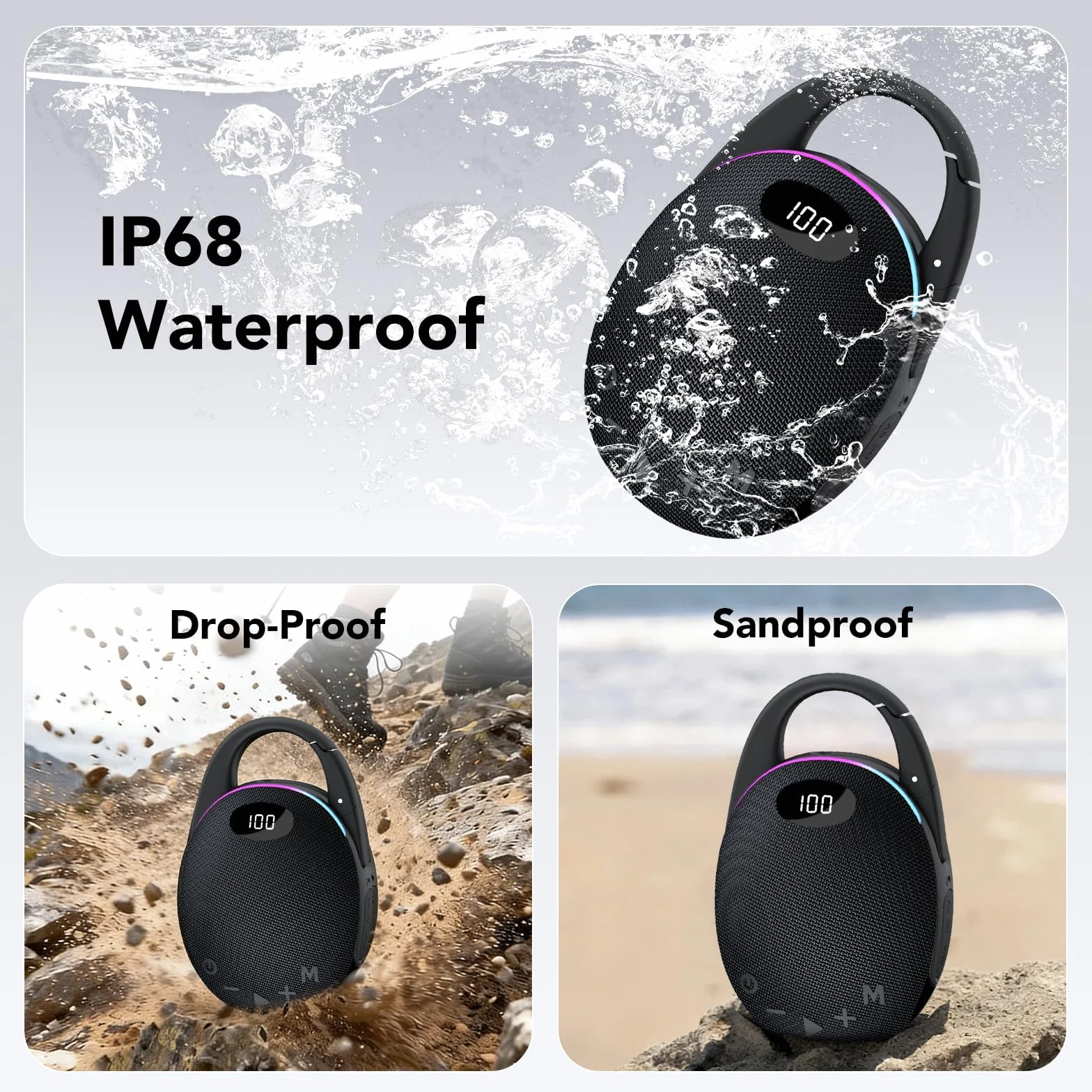 Enceinte Bluetooth Ultra-Portable 25H Autonomie LED RGB Son Pro Basses Puissantes Noir
