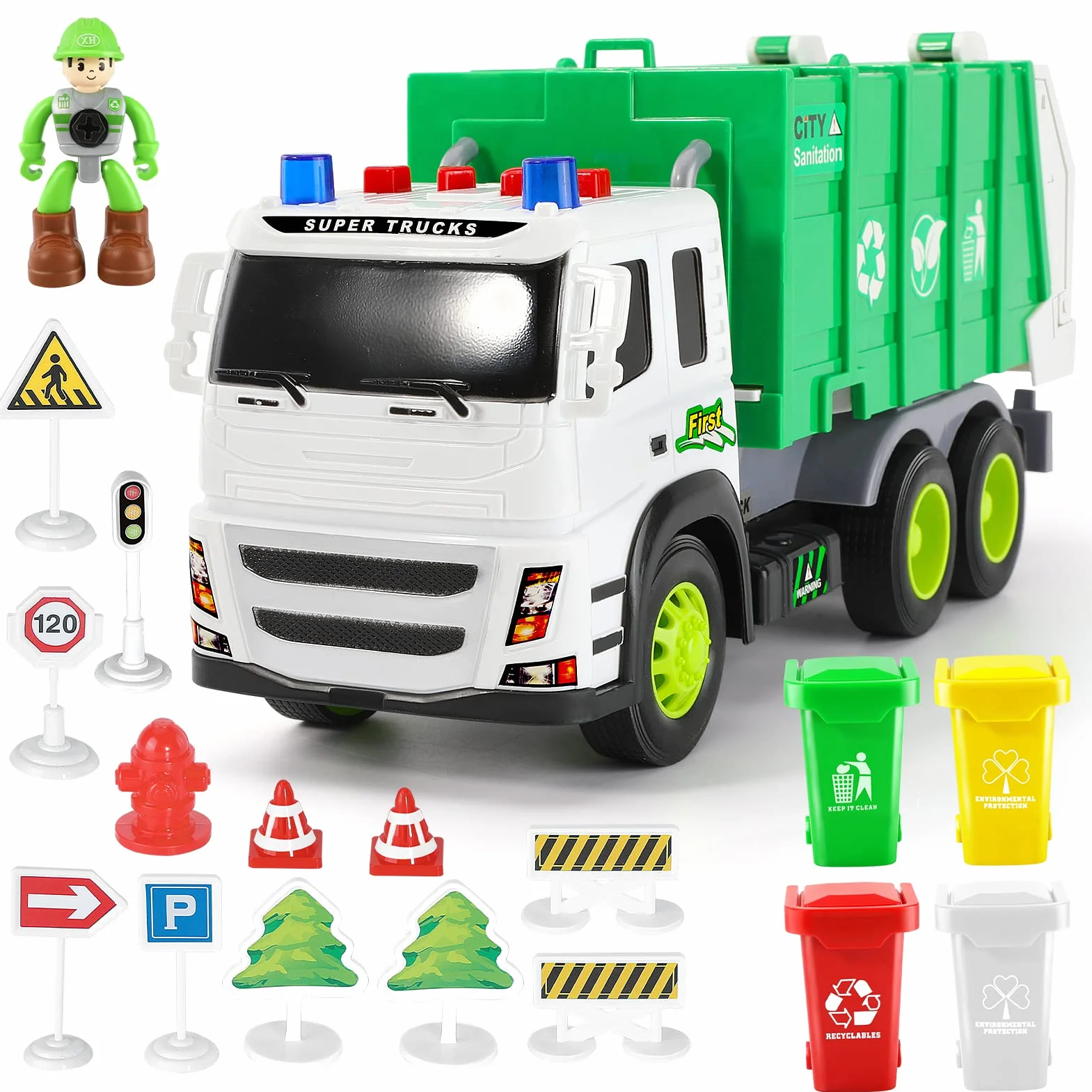 Camion Poubelle Jouets Éducatifs avec Lumière et Son, Voiture Cadeau Enfants 3-6 Ans