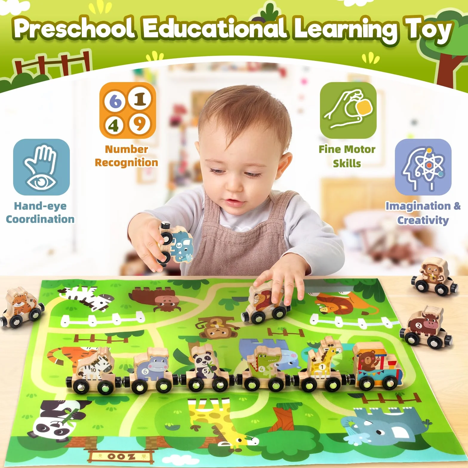 Jouet en Bois Magnetic Train Animaux de la Ferme Jeu Educatif Montessori 1 2 3 Ans Cadeau Fille Garçon