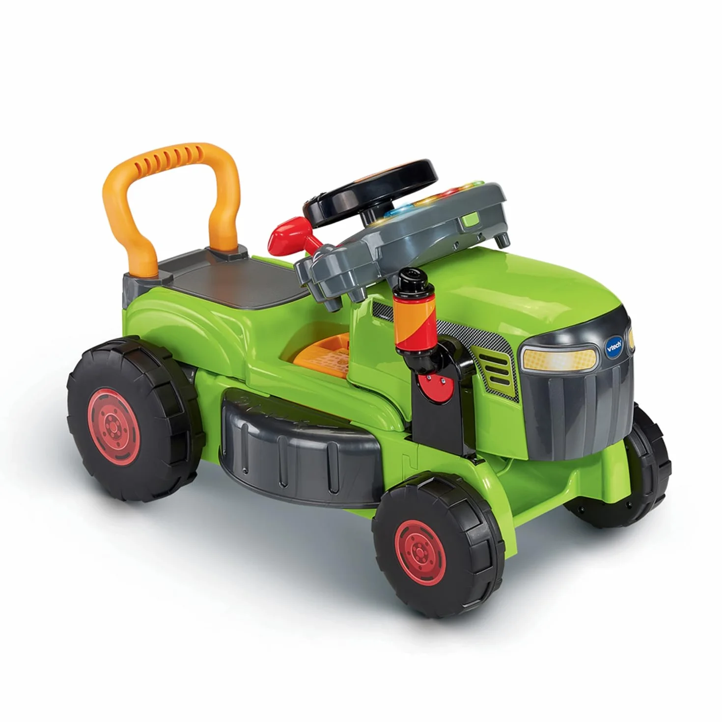 VTech Super Tracteur Magi Tondeuse Vert 3 en 1 Porteur Pousseur Bébé Jouet d'Éveil