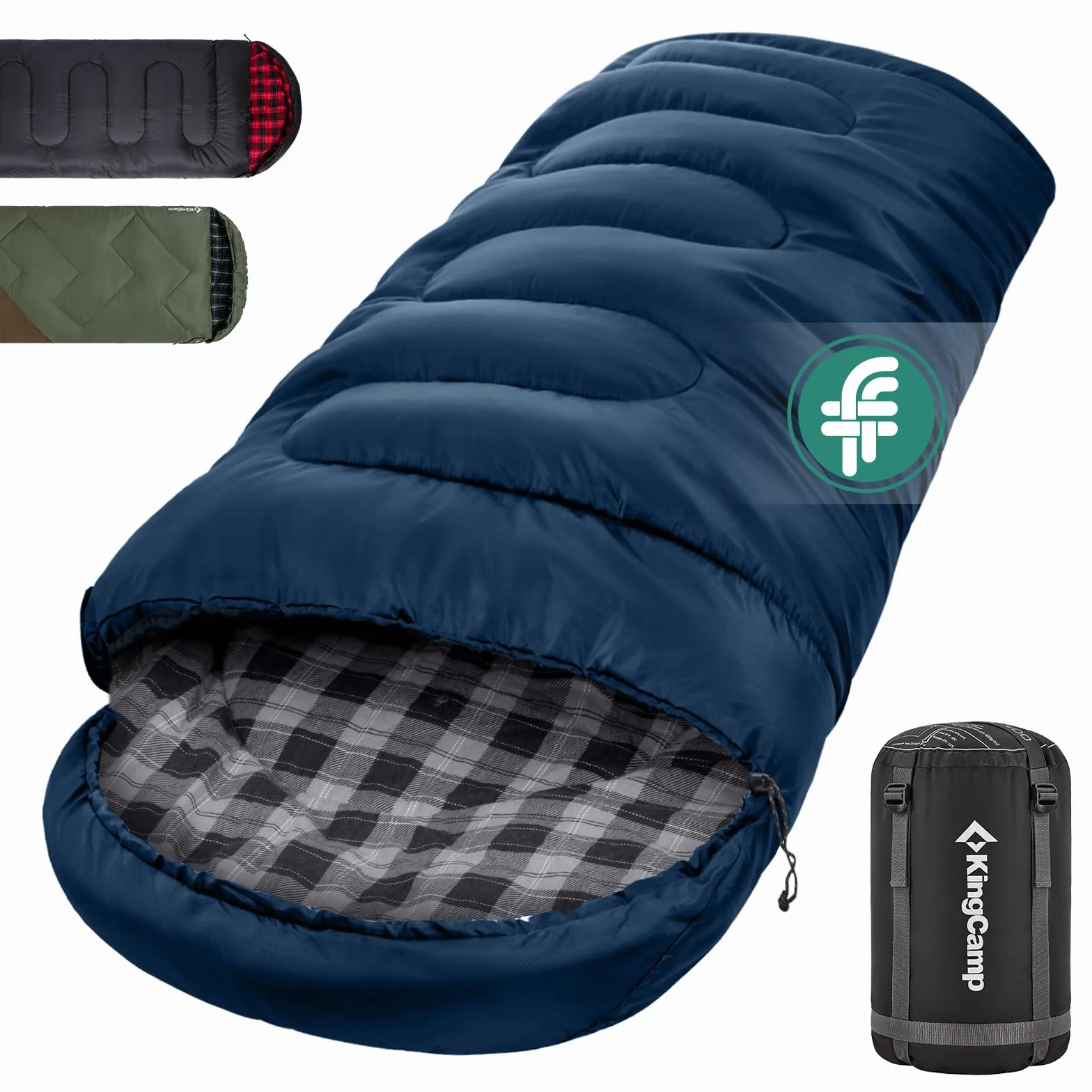 KingCamp Sac de Couchage Adulte Hiver Flanelle Coton 230x90cm 4°C à -15°C 3-4 Saisons Camping