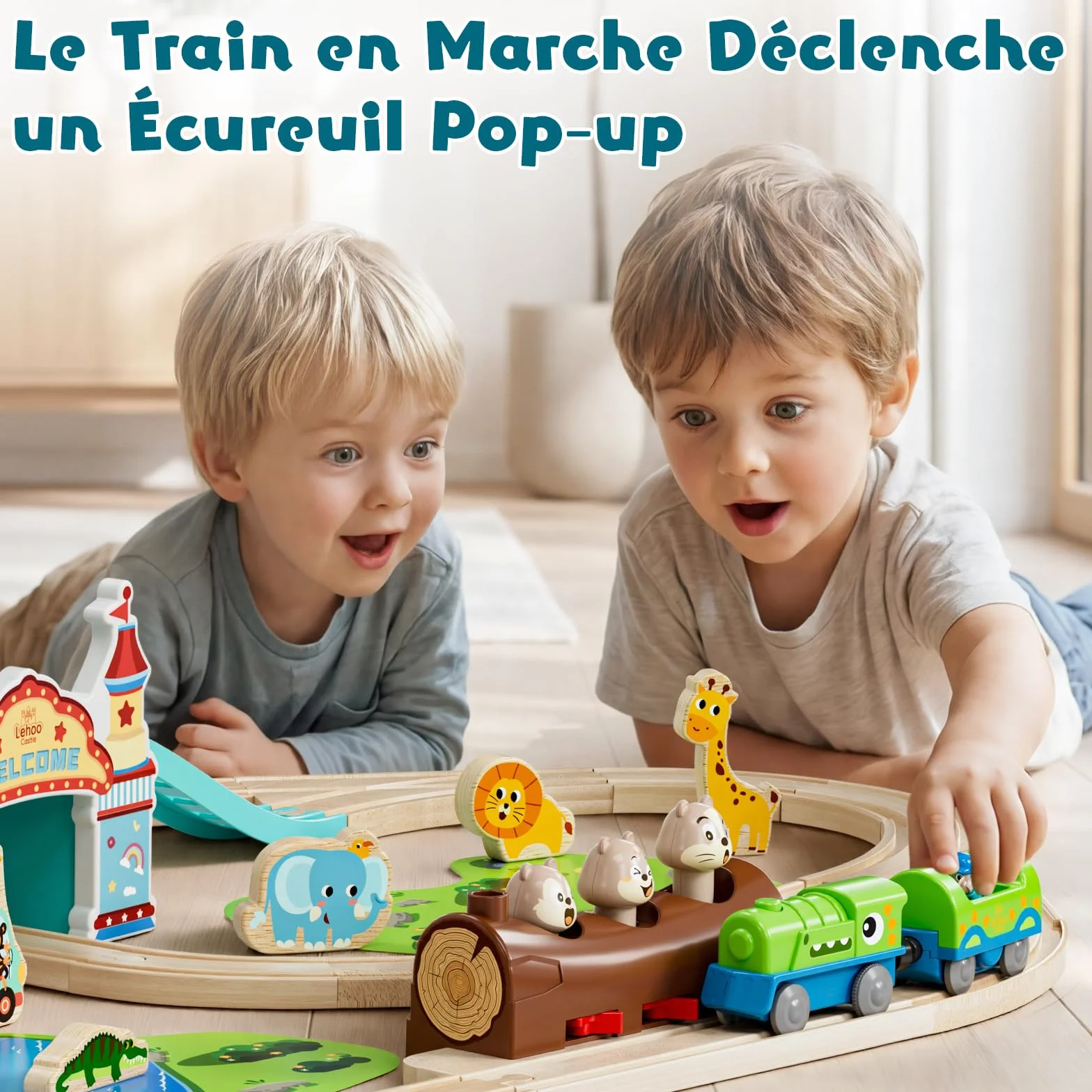 Lehoo Castle Train Électrique Enfant Bois Dinosaure Locomotive Cadeau Garçon Fille 3 Ans
