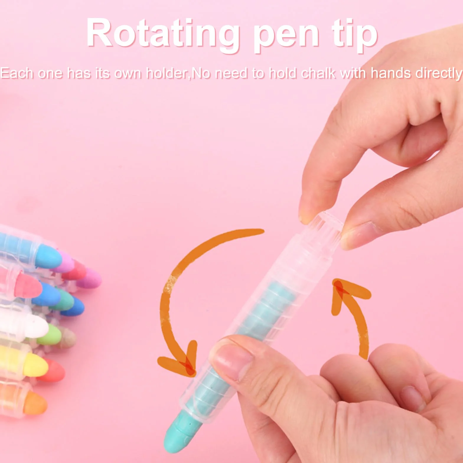 Bavooty Lot de 6 crayons à craie colorés lavables sans poussière avec porte-craie réglable