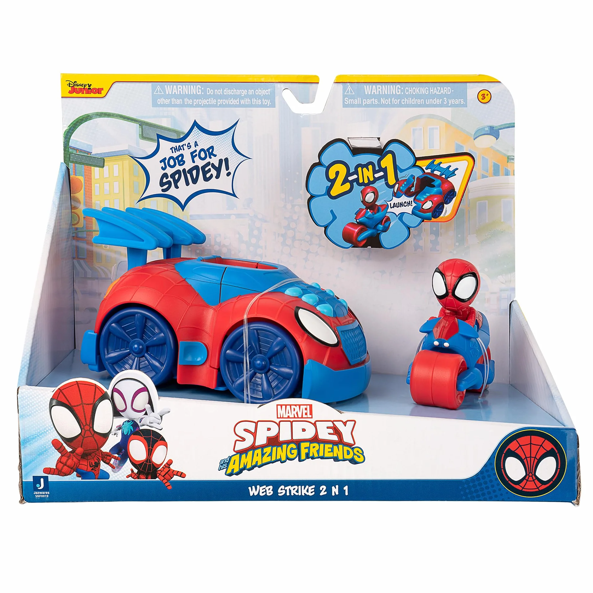 Marvel Web Strike Ses Amis Extraordinaires Véhicule 2 en 1 Lance Spidey Web Cycle Jouet