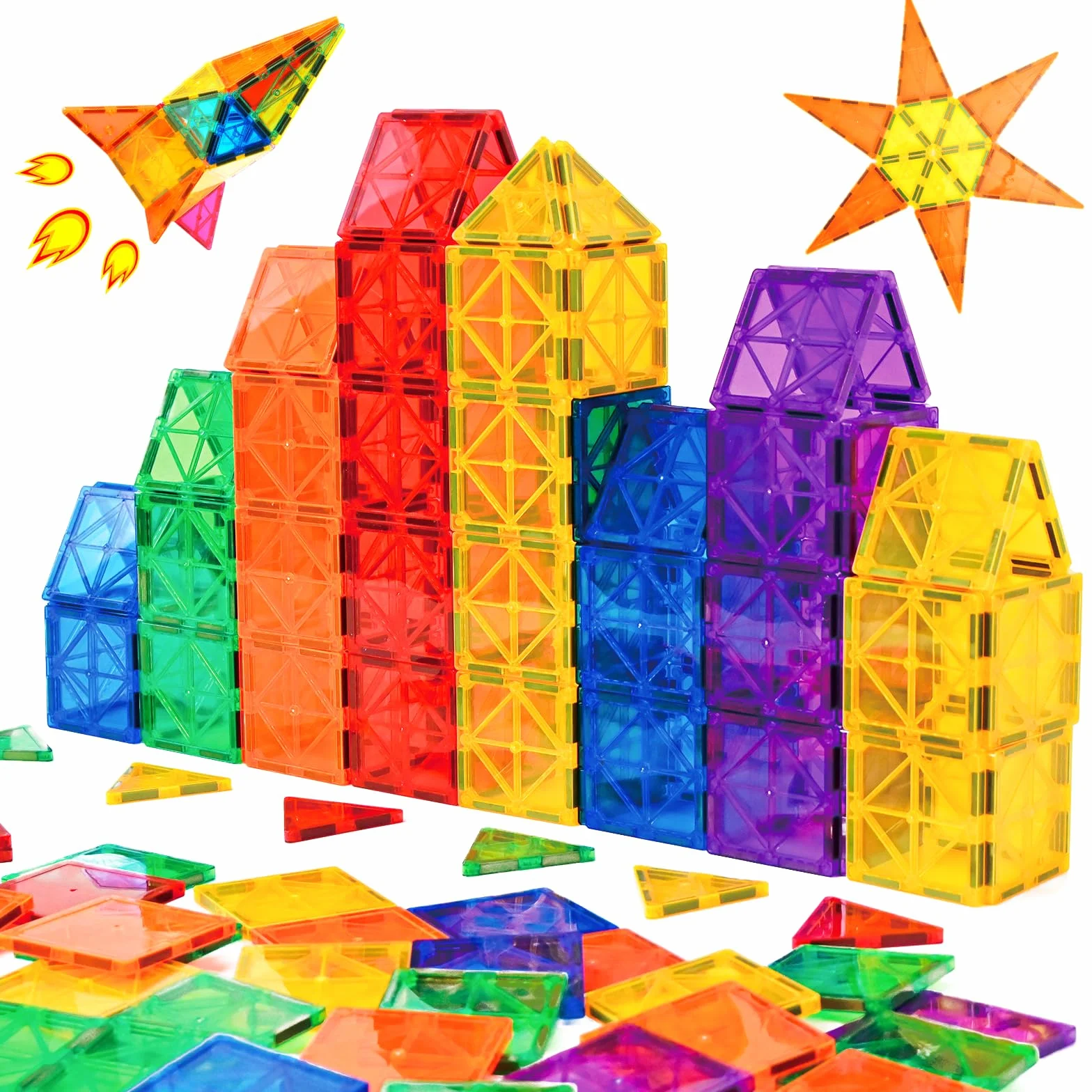 Gemmicc Tuiles Magnétiques Jeux de Construction 55 Pièces STEM Jouets Éducatifs 3-9 Ans
