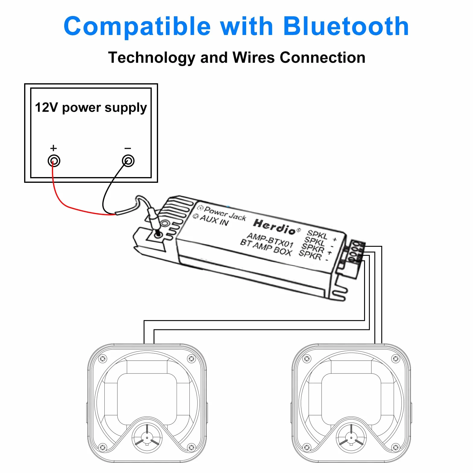 Herdio 120 W 4" Bluetooth Haut-parleurs externes Marin étanche pour Bateau (Paire, Noir)