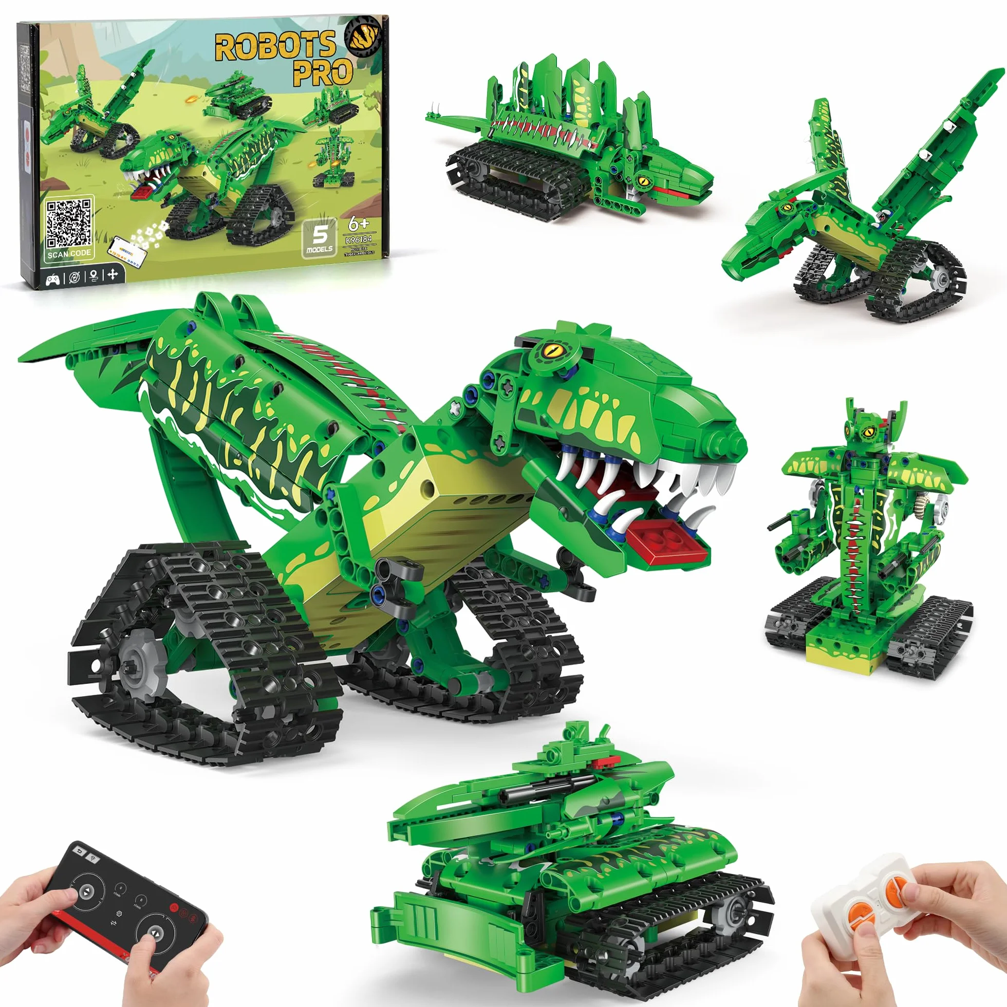 AKWME Technic Robots STEM 5 en 1 Dinosaure 2.4 GHz Télécommandé Application Kit Construction Scientifique Programmable Cadeau Enfant Garçons 6-12 Ans