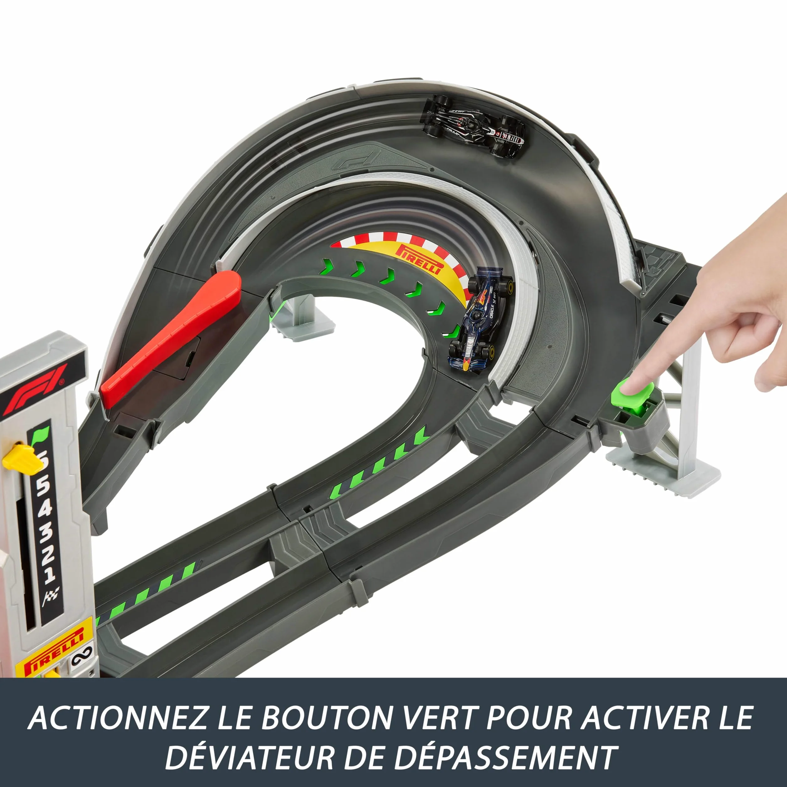 Hot Wheels Coffret Circuit Grand Prix Formule 1 3 Voitures 1/64 Propulseur Motorisé JLB13