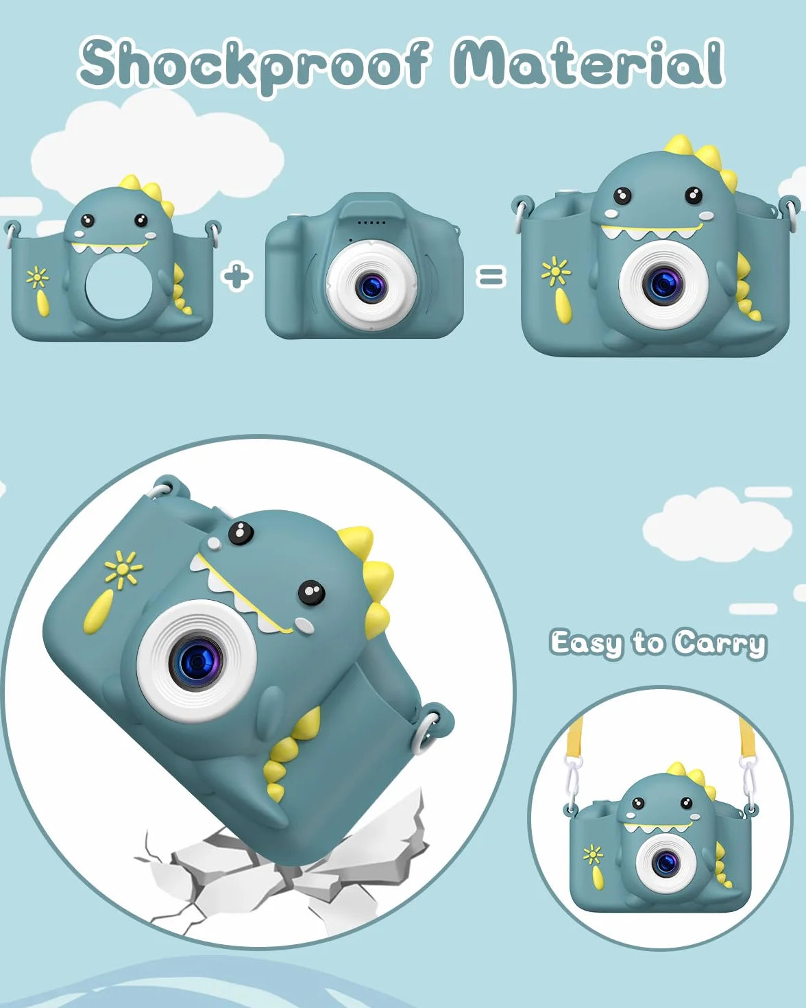 Appareil Photo Numérique pour Enfants 2.0 Pouces HD 1080P 32G Rechargeable Caméscope Selfie Cadeau Jouet Garçons 3-12 Ans