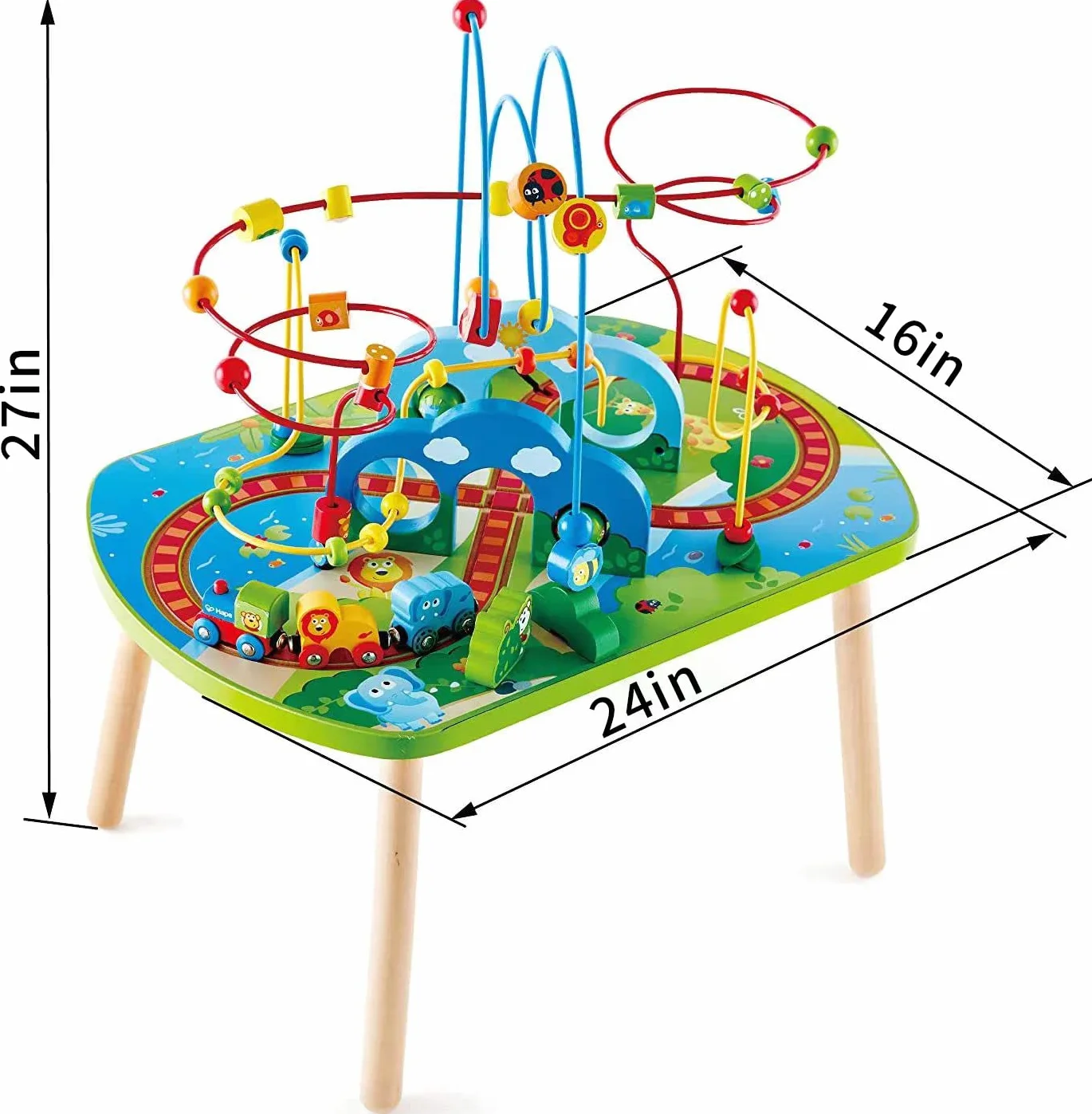 Hape Table d'Activité Bébé en Bois - Centre d'Activité avec Labyrinthe Boulier et Train - Jeu d'Éveil Motricité