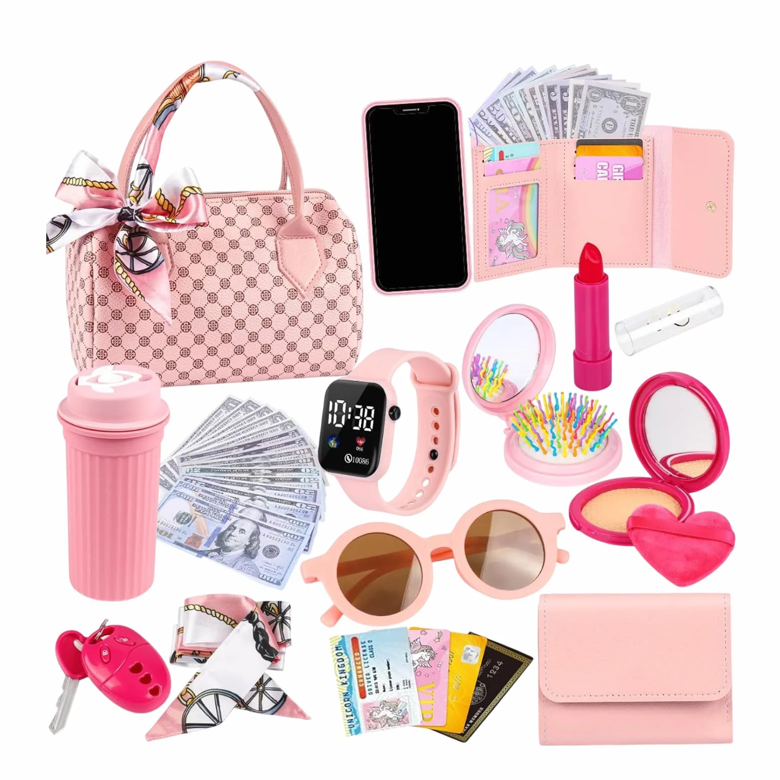 Sac à main pour fille avec accessoires jouet maquillage téléphone portable montre écharpe princesse 3-6 ans 20x11x13 cm