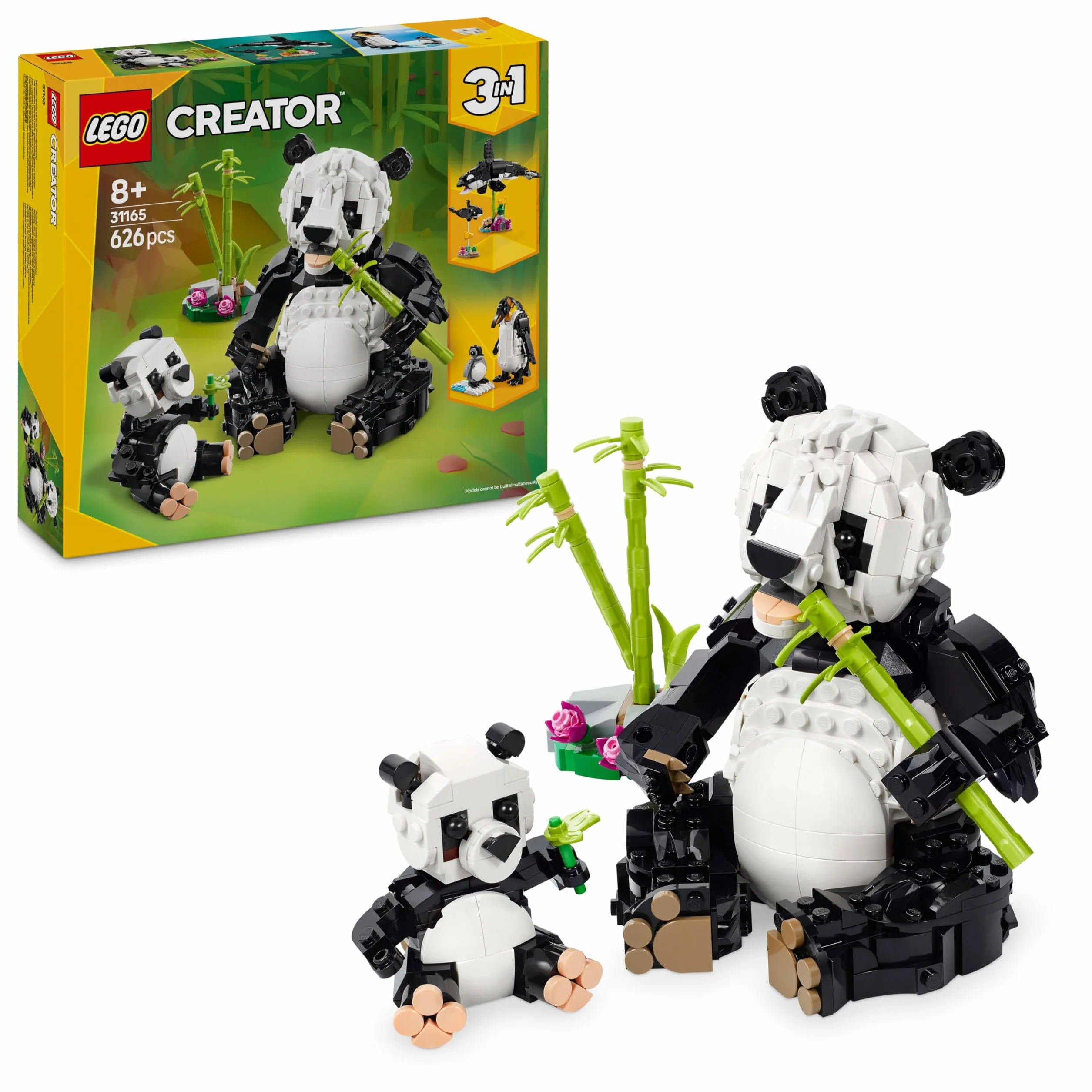 LEGO Creator 3-en-1 Animaux Sauvages Famille Pandas Jouet Construction Transformant Figurines Manchots Orques Cadeau 8 Ans 31165
