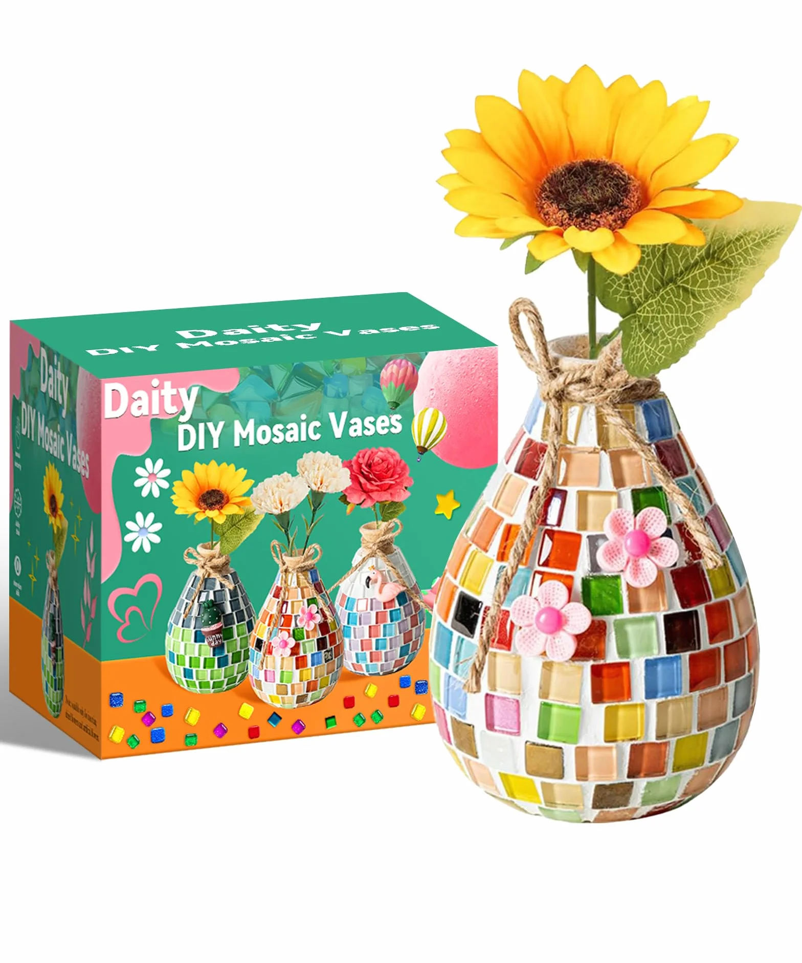 Kit de bricolage mosaïque enfant Daity cadeau fille 6-12 ans petit vase coloré