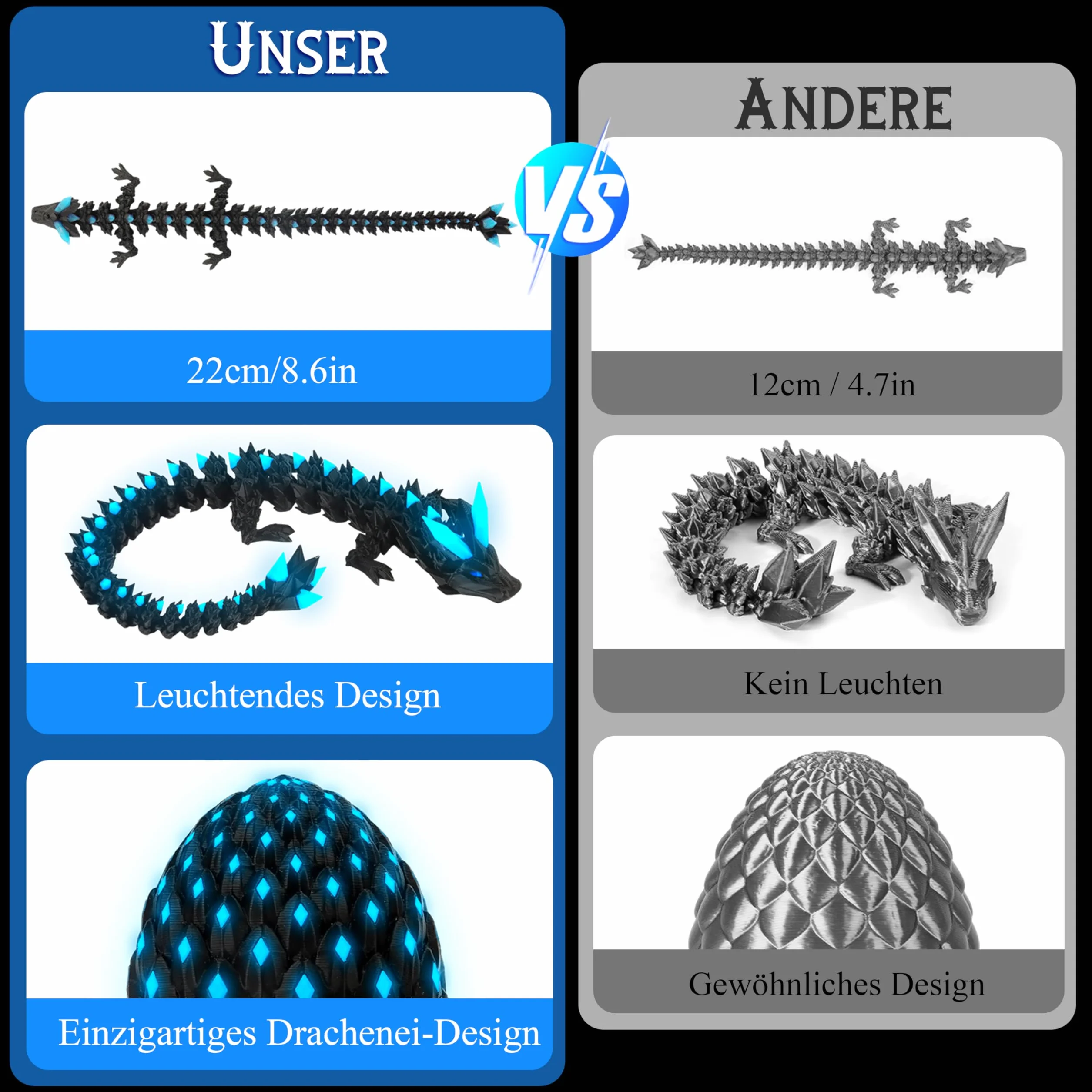JONRRYIN Œufs de Dragon Articulé 3D Lumineux, Jouet Cadeau Enfants Adultes