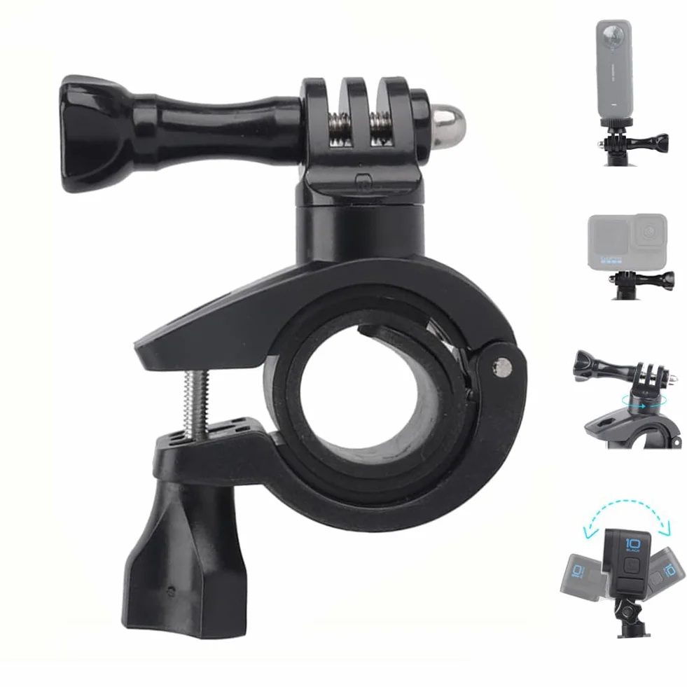 Support Universel pour Caméra d'action sur Guidon Vélo/Moto, Fixation Stable avec Clip Anti-Vibration pour Go Pro & Caméras Sport