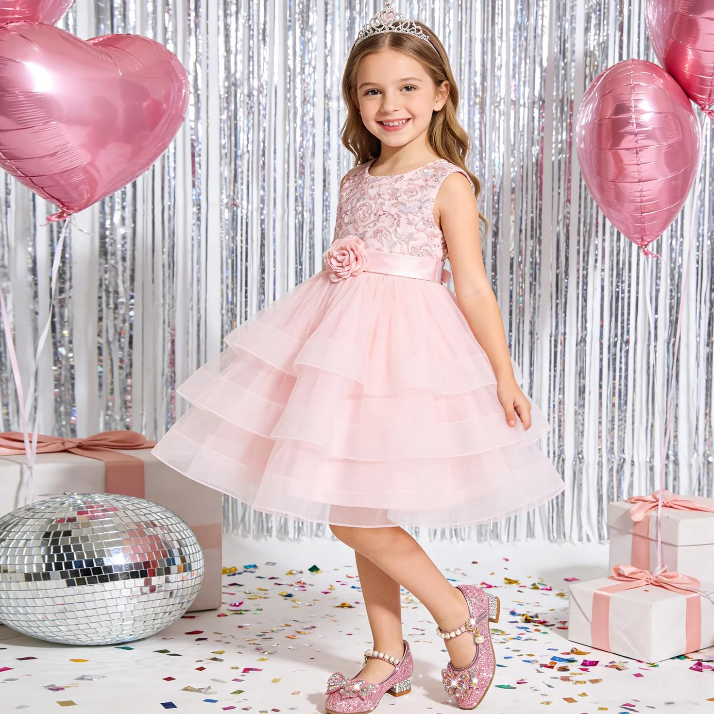Chaussure Princesse Fille Talon Paillettes Chaussures Danse Enfant Déguisement Sandale Crystal Bling