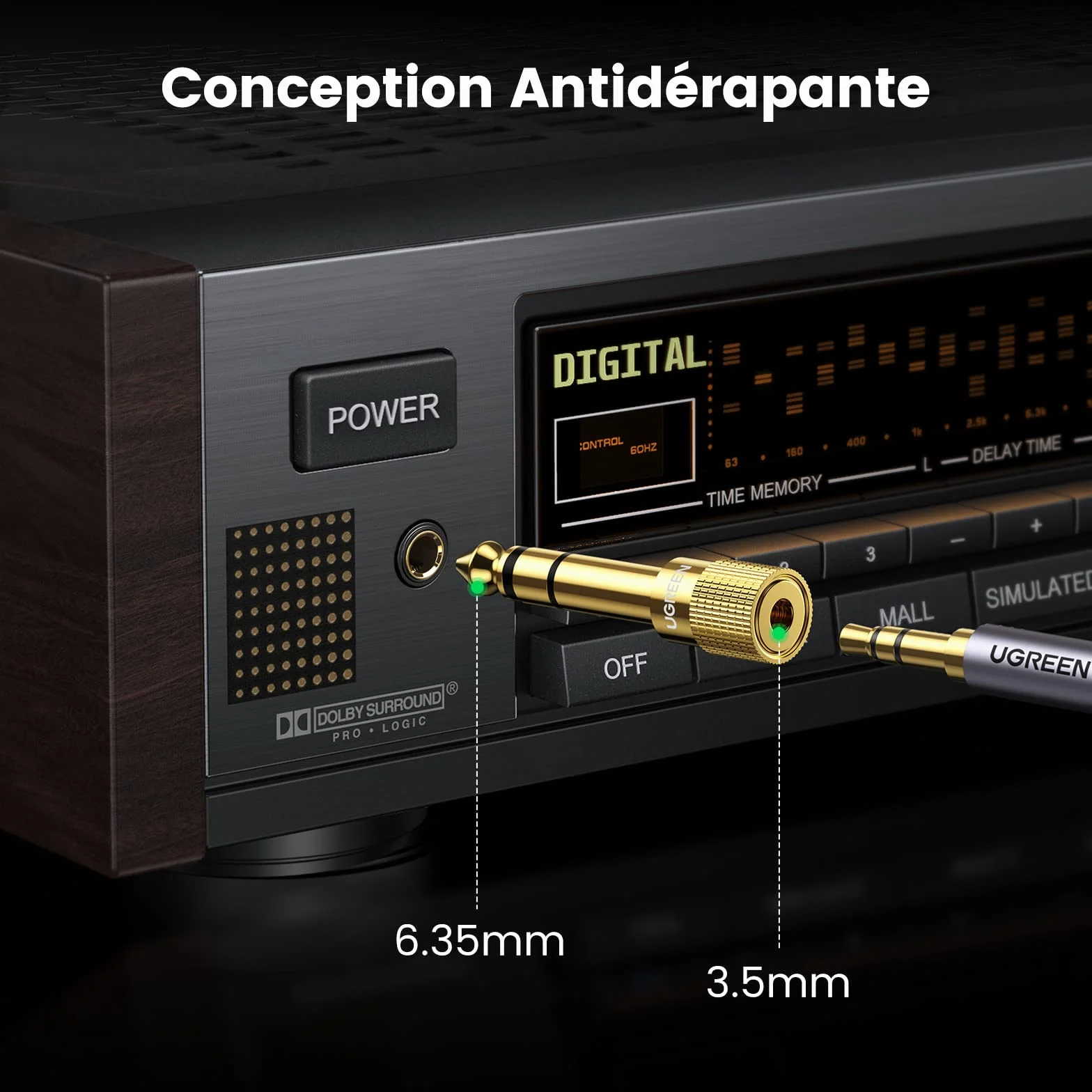 UGREEN Lot de 2 Adaptateur Jack 6.35mm Mâle vers 3.5mm Femelle Plaqué Or Audio Stéréo