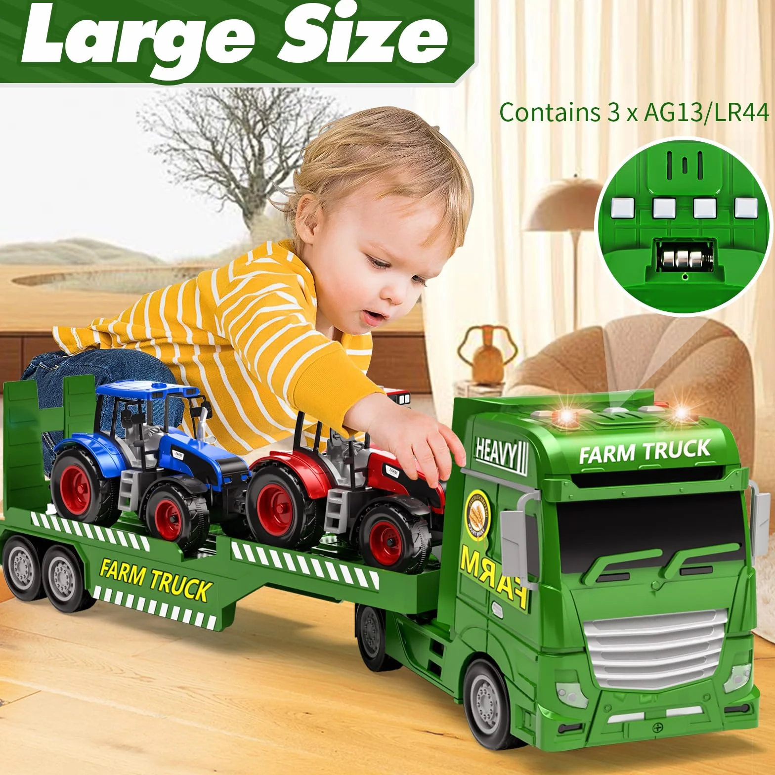 Tacobear Tracteur Jouet avec Sons et Lumières Remorque Amovible Cadeau pour Garçon 3 4 5 6 Ans