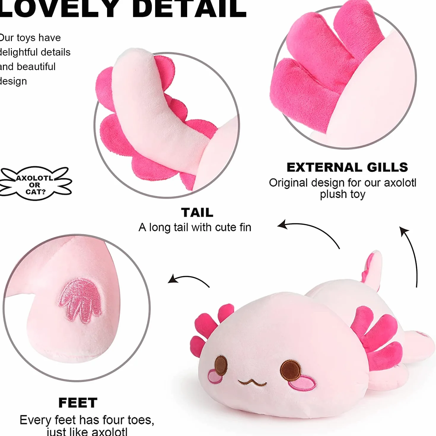 Shownicer Peluche Géante Kawaii Axolotl Oreiller 33cm Rose