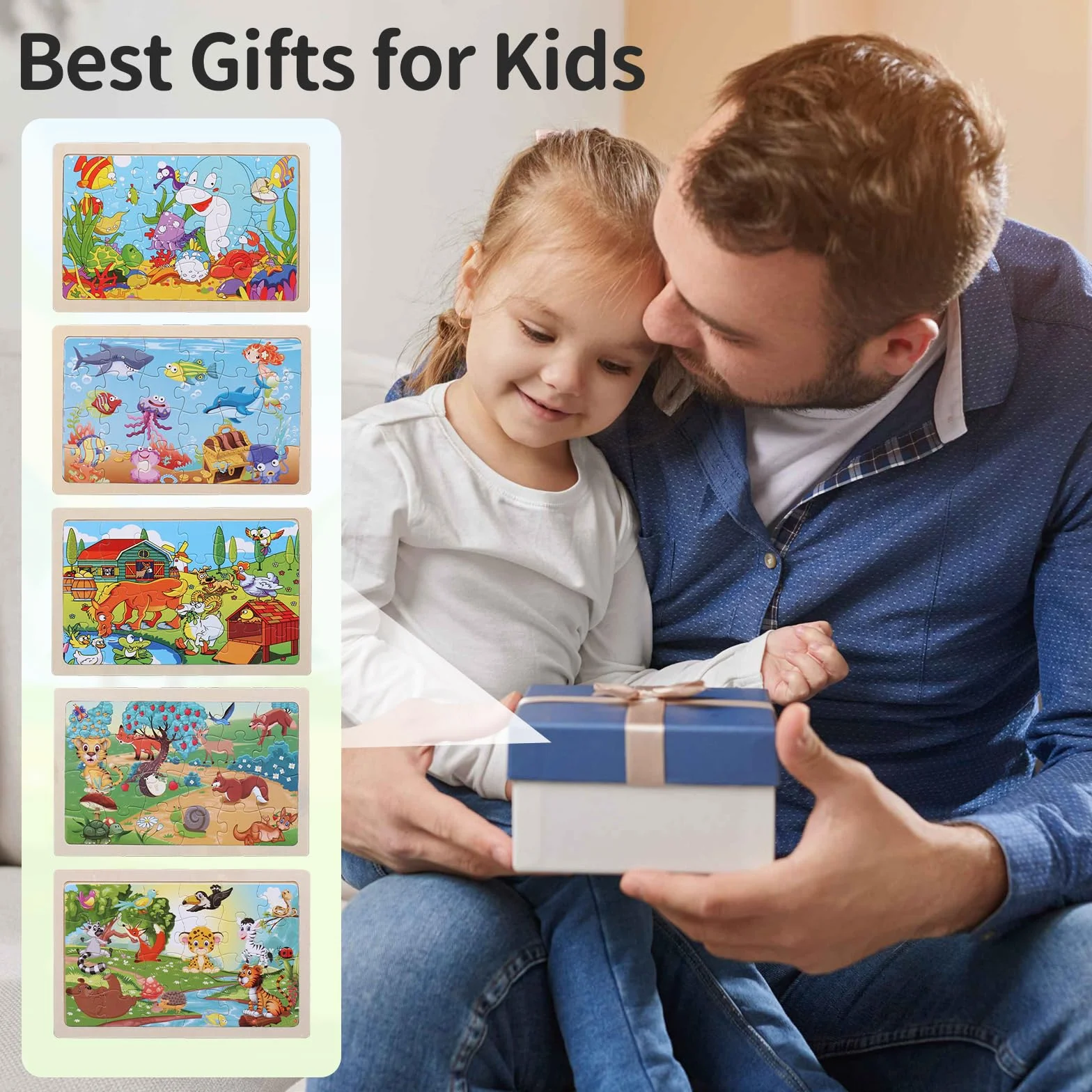 Puzzle Enfant 3 Ans 5 X 24 Pièces Bois Animaux Jouet Educatif Préscolaire pour Garçons Filles