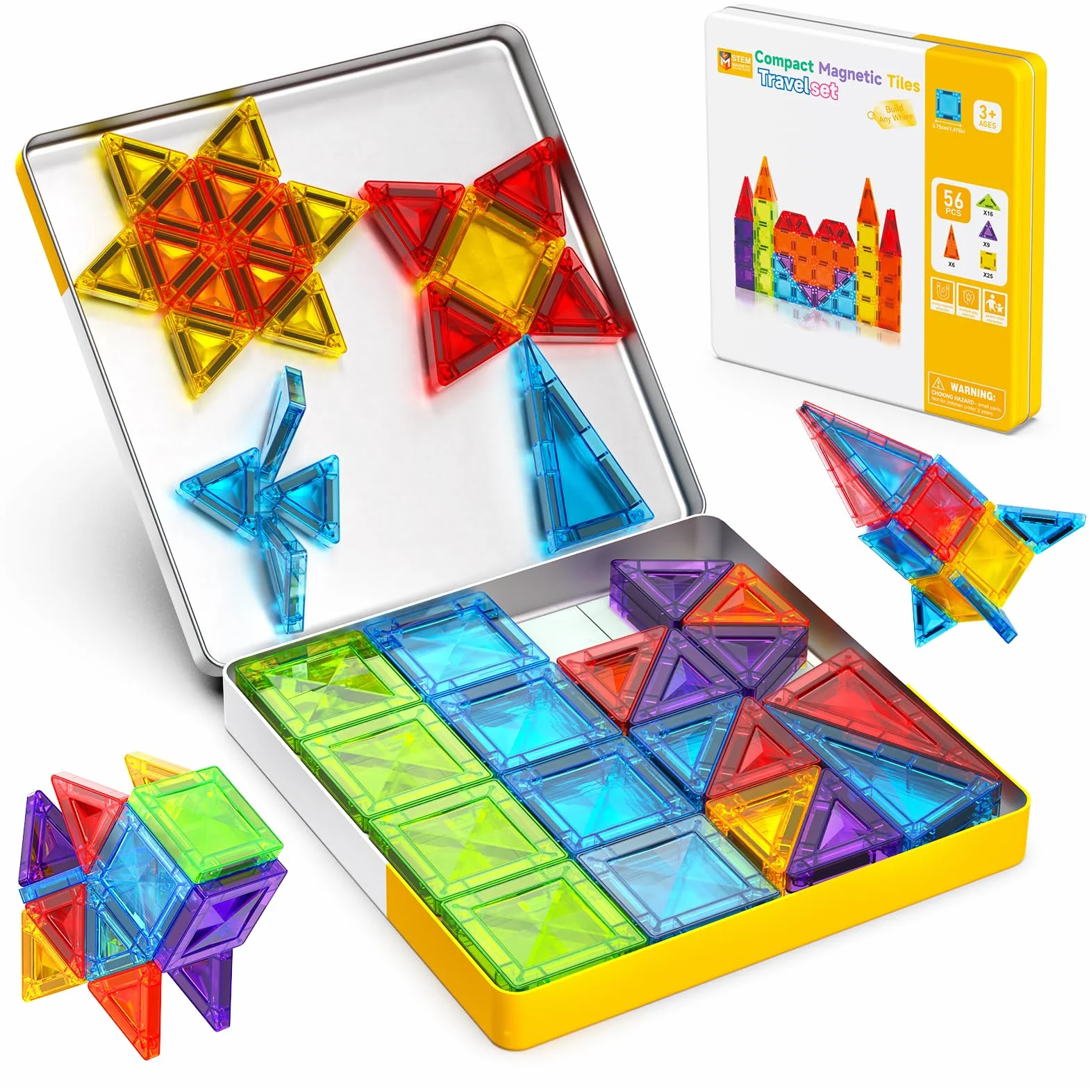 Magneverse Construction Magnetique Enfant 56 Pièces Valisette Métallique Jeu Voyage Construire Château Fusée Avion Jouet Montessori 3 Ans Bloc Magnetique Cadeau Créatif STEM
