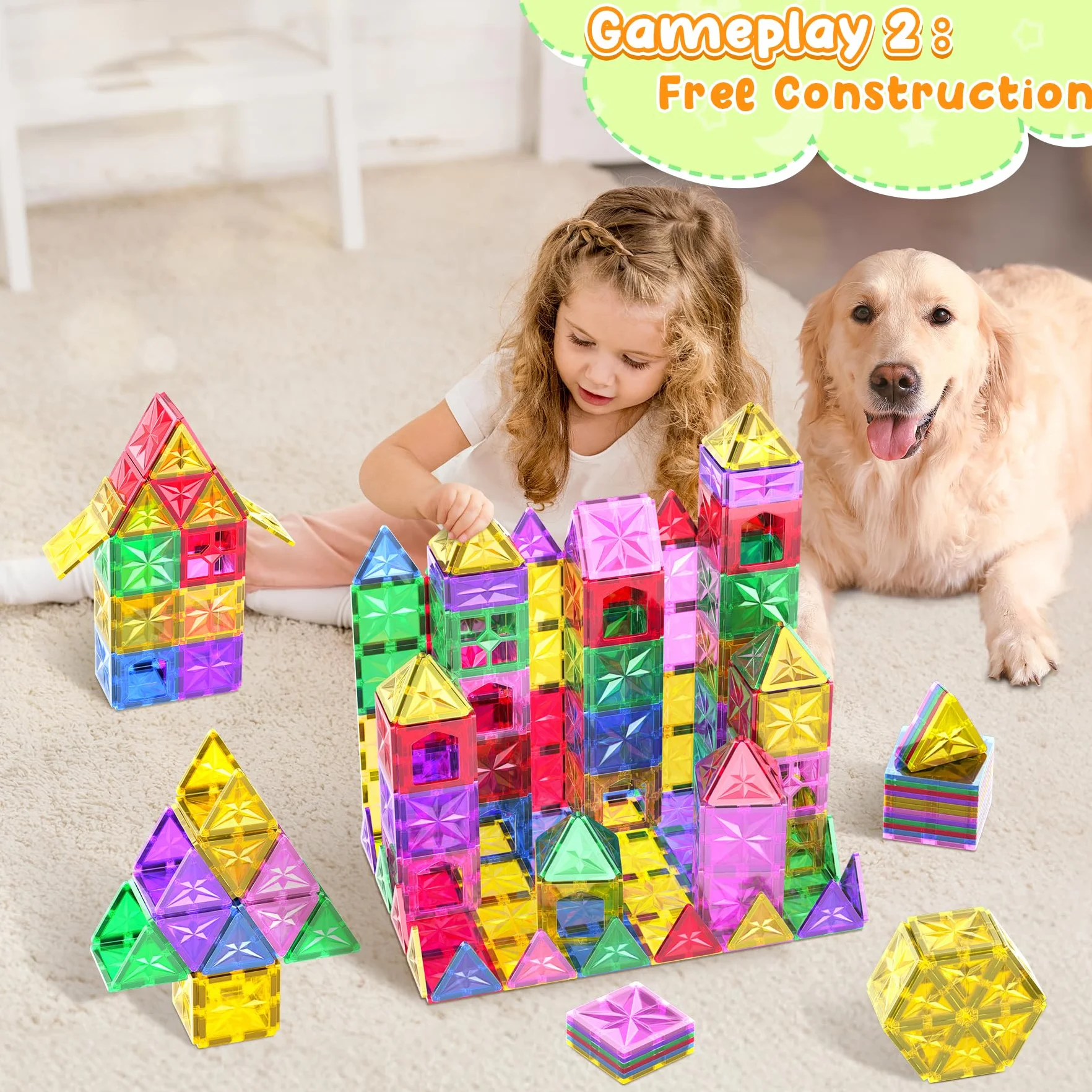 Blocs de Construction Magnétiques 72 Pièces Enfant Jeux Cadeaux 3-8 Ans