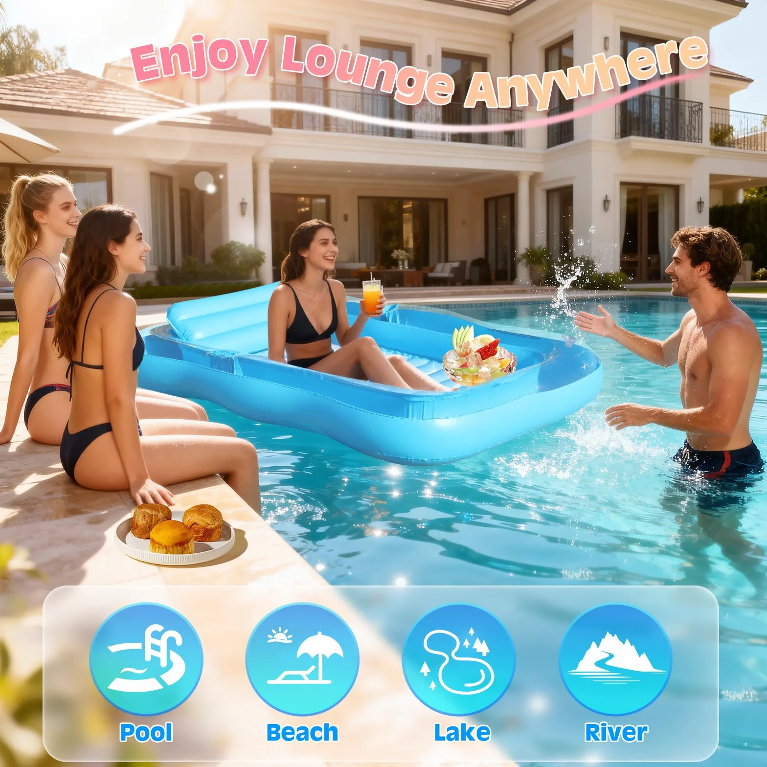 KingSom Matelas Gonflable Piscine Adultes avec Oreiller, Porte-Boisson et Porte-Téléphone