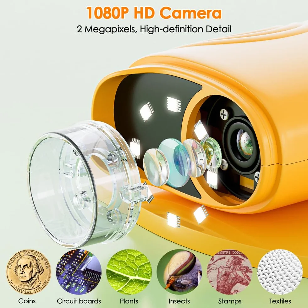 Microscope Numérique Enfants 1000X 2.0 Pouces 8 LED Temodu