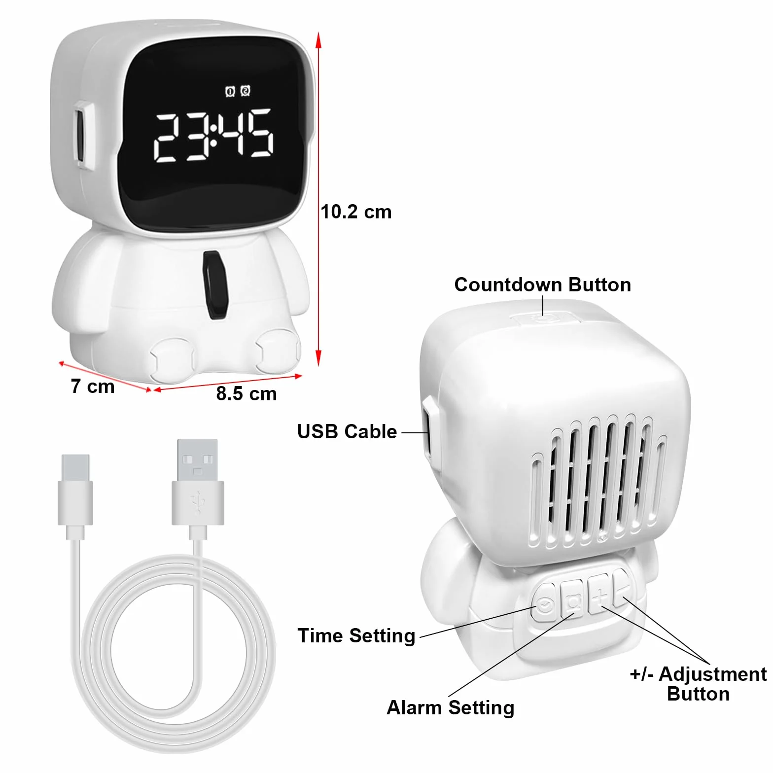 Réveil numérique LED astronaute pour enfants avec fonction snooze, 2 alarmes, rechargeable