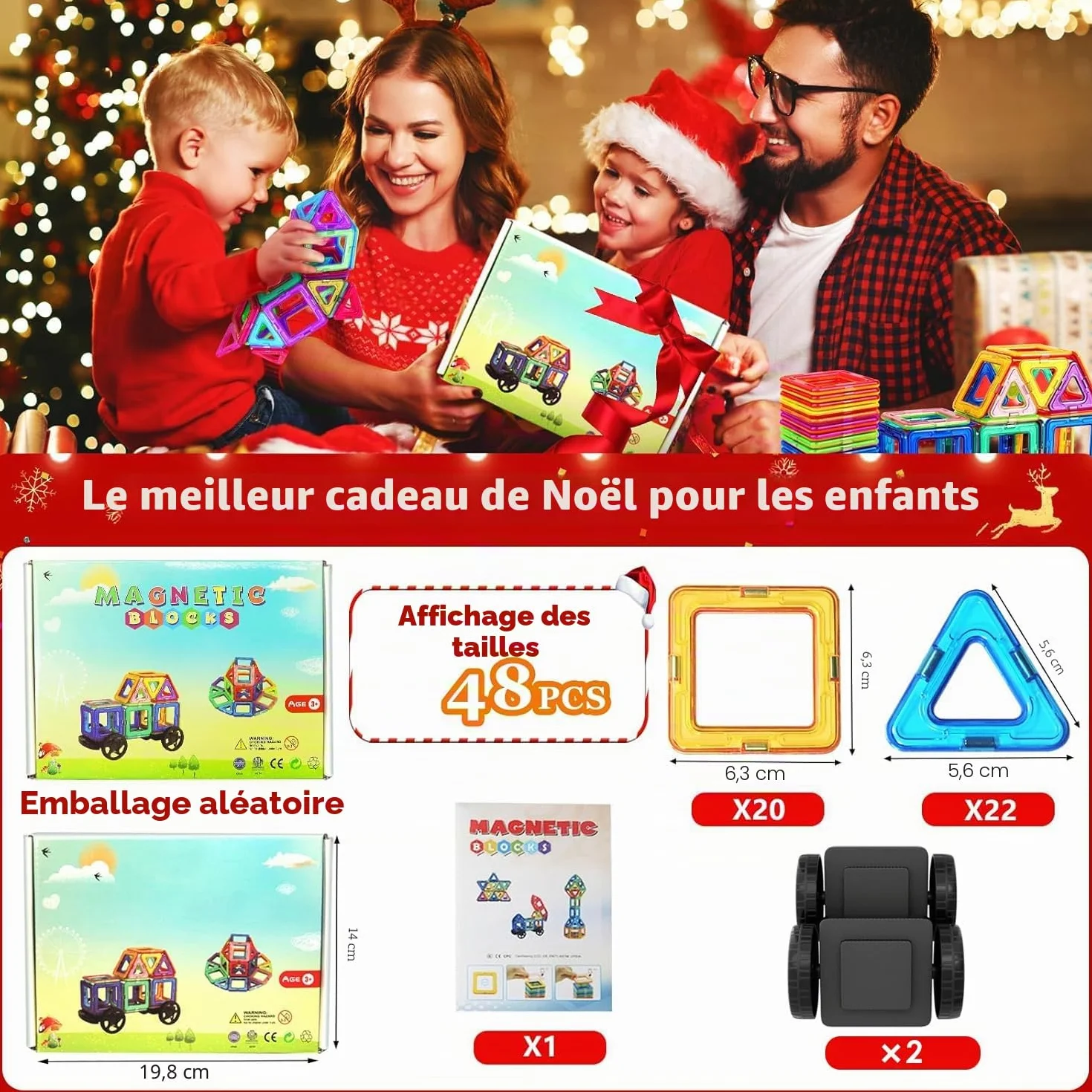 KALOISYHE Jouet De Blocs de Construction Magnétiques 48PCS pour Enfants 3-9 Ans Filles Garçons Cadeaux Noël