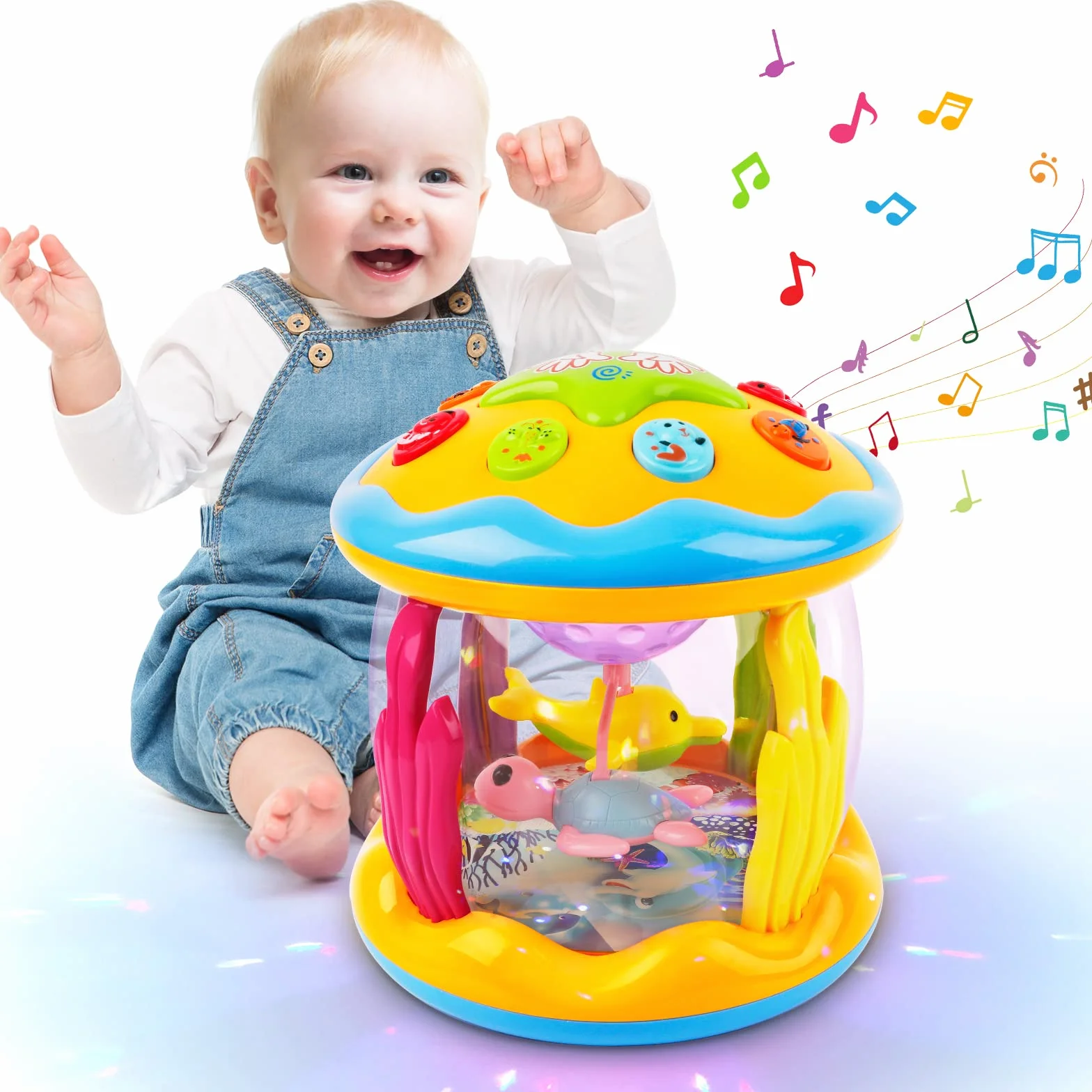 Jouets Musicaux pour Bébé avec Projecteur Tournant, Lumières Multicolores, Cadeau Éducatif pour 1 2 Ans Filles et Garçons