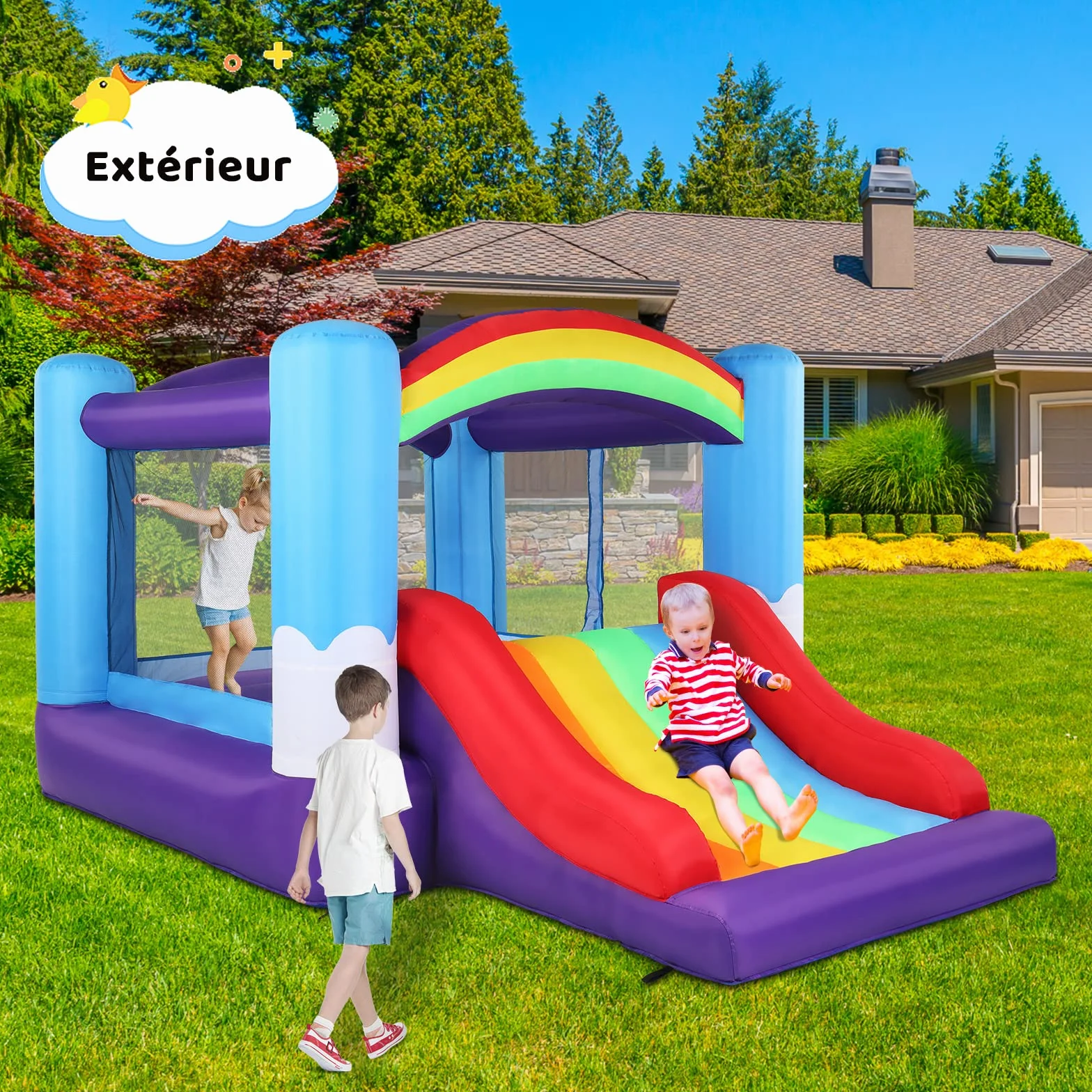 LEADZM Château Gonflable avec Toboggan et Souffleur 360x240x210cm pour Enfants 3-10 Ans