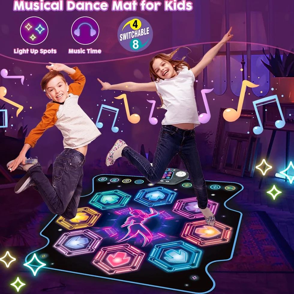 VATOS Tapis de Danse Électronique Enfants 8 Touches LED 4-8 Ans Cadeau Anniversaire Filles Garçons