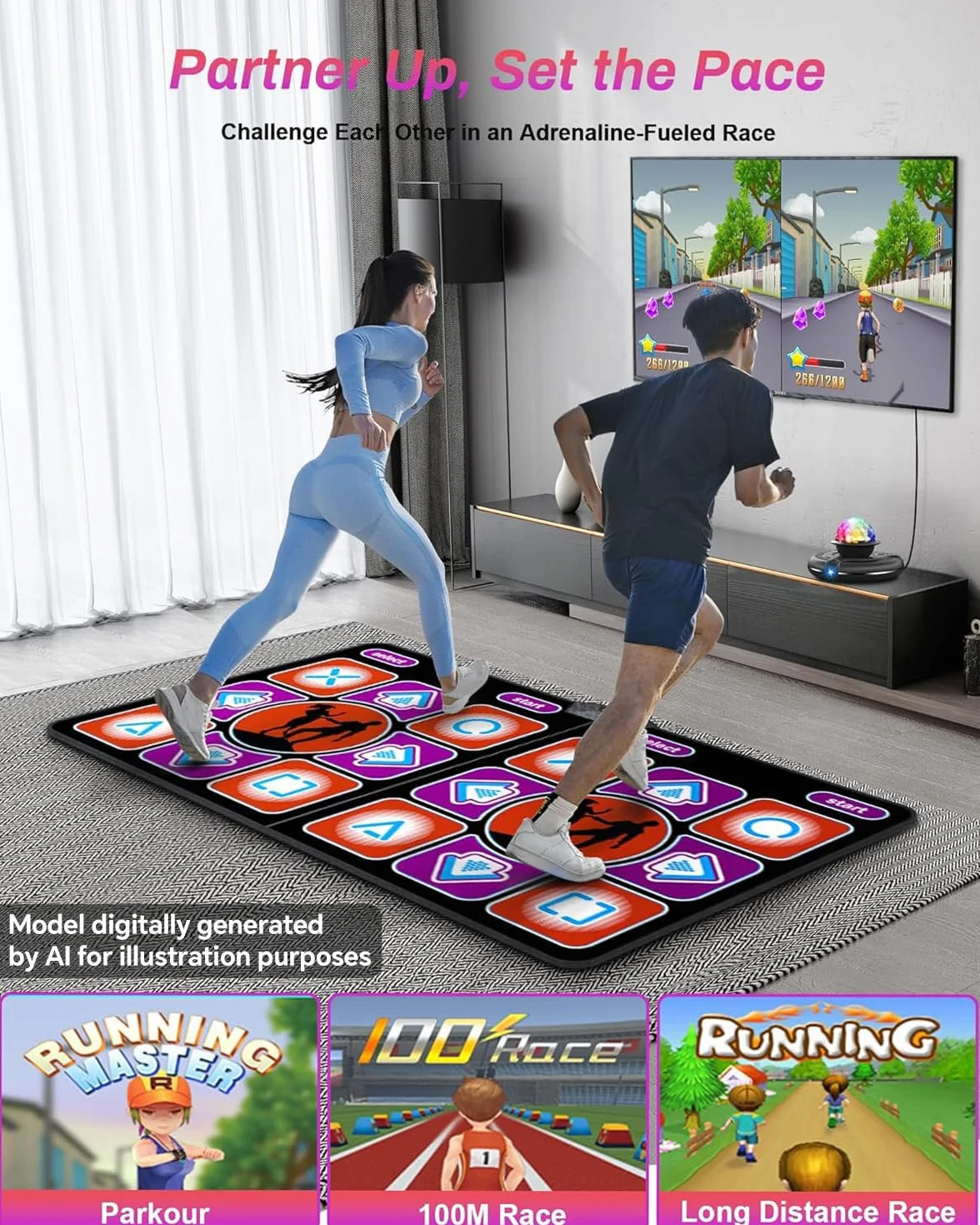 Tapis de Danse en Flanelle avec Caméra HD pour TV, Manette sans Fil, Antidérapant pour Enfants et Adultes