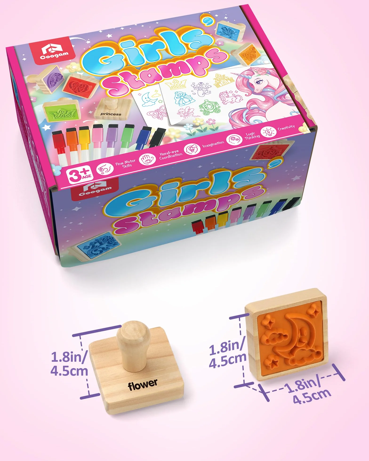 Coogam Lot de 20 tampons en bois licorne papillon sirène marqueurs loisirs créatifs jouet fête cadeau 3-5 ans